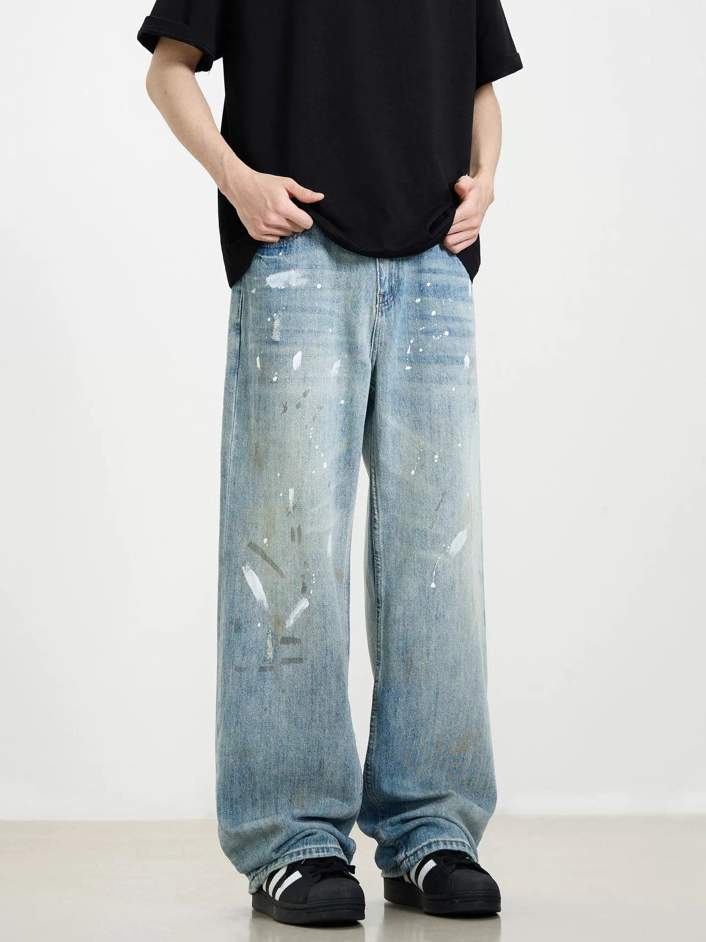 Vintage Men's loose casual ink-splashed vintage washed jeans Size US 32 / EU 48 - 4 Thumbnail