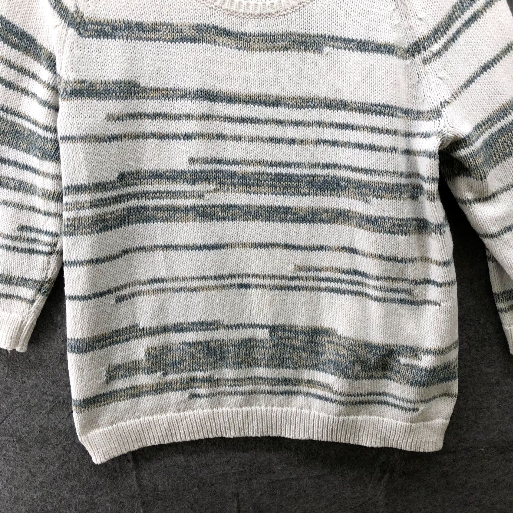 J. Jill VINTAGE J. Jill Cotton Sweater Womens M Scoop Neck Knit White Gray Stripe Pullover Size M / US 6-8 / IT 42-44 - 4 Thumbnail