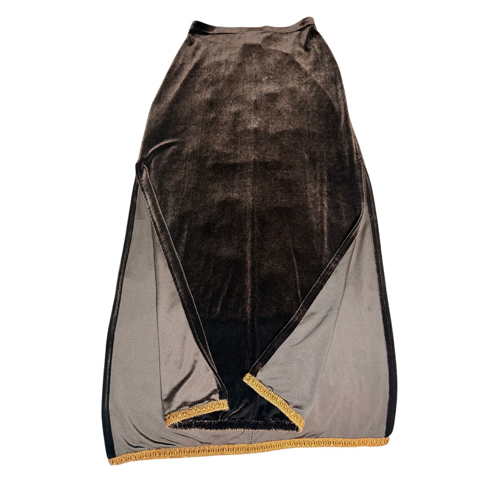 Tadashi Shoji Vintage Tadashi Black Velvet Maxi Skirt Gold Trim Side Slit Size 24" / US 00 / IT 34 - 1 Thumbnail