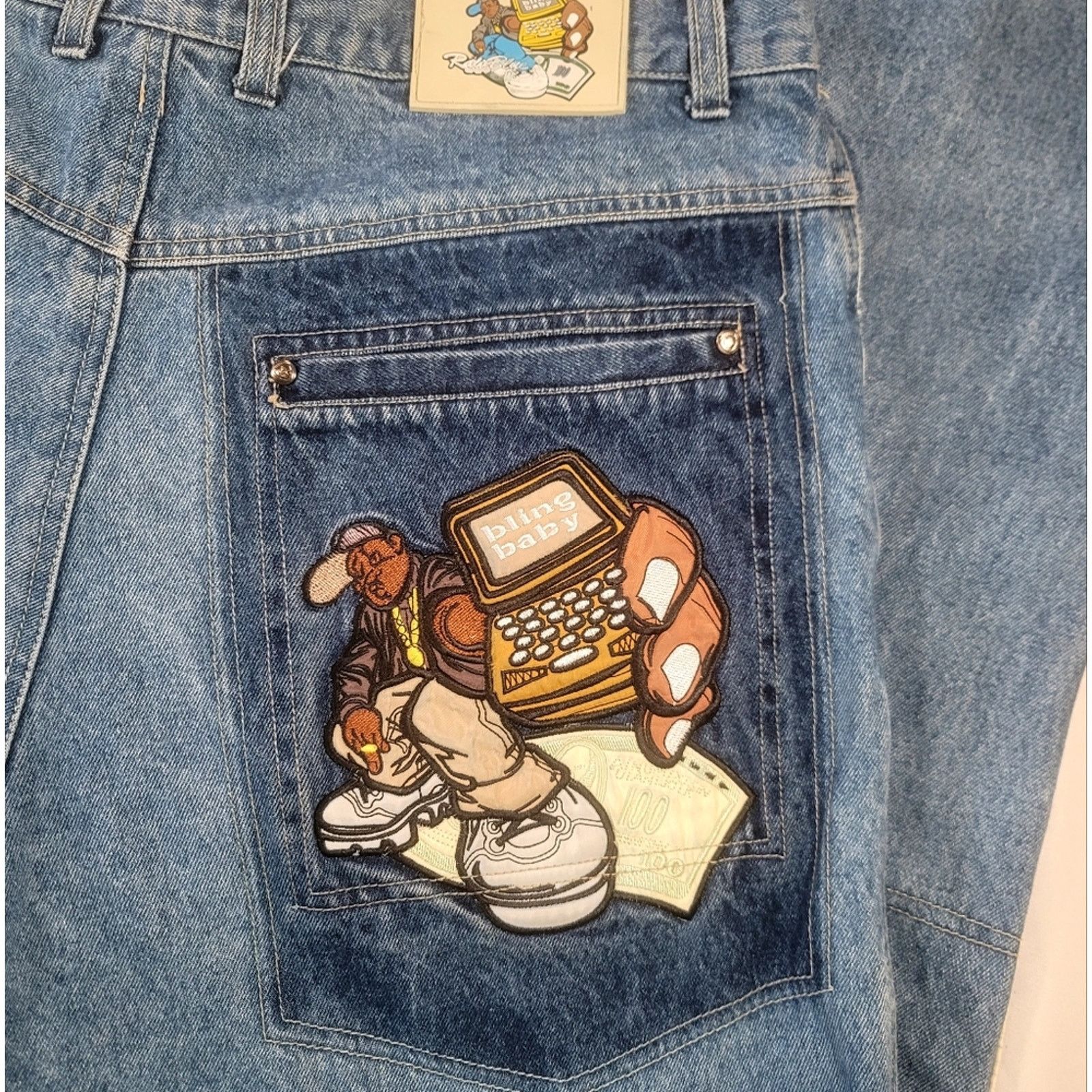 Vintage Vintage Raw Blue Patchwork Baggy Hip Hop Y2K jeans sz 38x32 Size US 38 / EU 54 - 3 Thumbnail