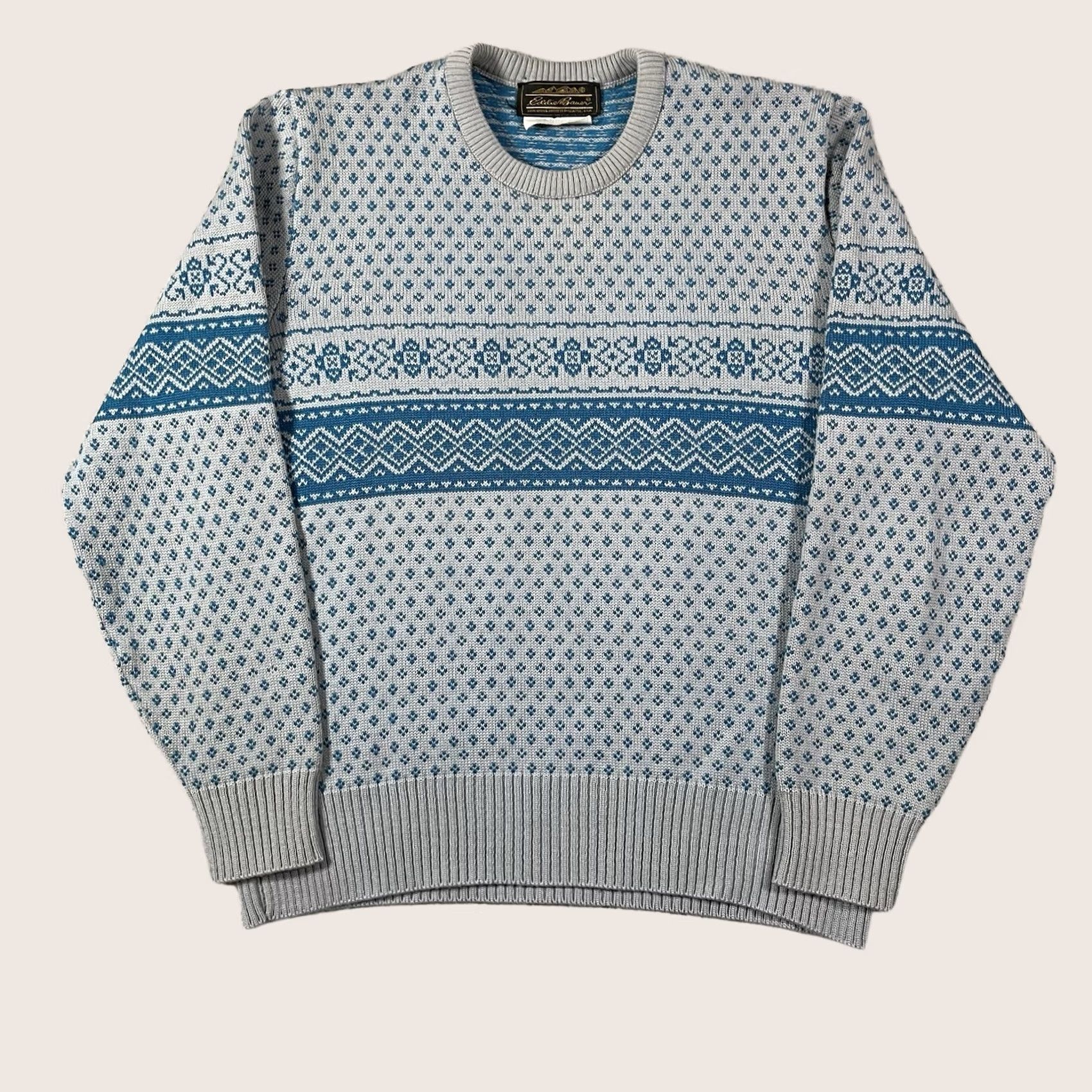 Eddie Bauer VINTAGE Eddie Bauer Sweater Mens M Gray Blue Wool Fair Isle Nordic Made USA Knit Size US M / EU 48-50 / 2 - 1 Thumbnail