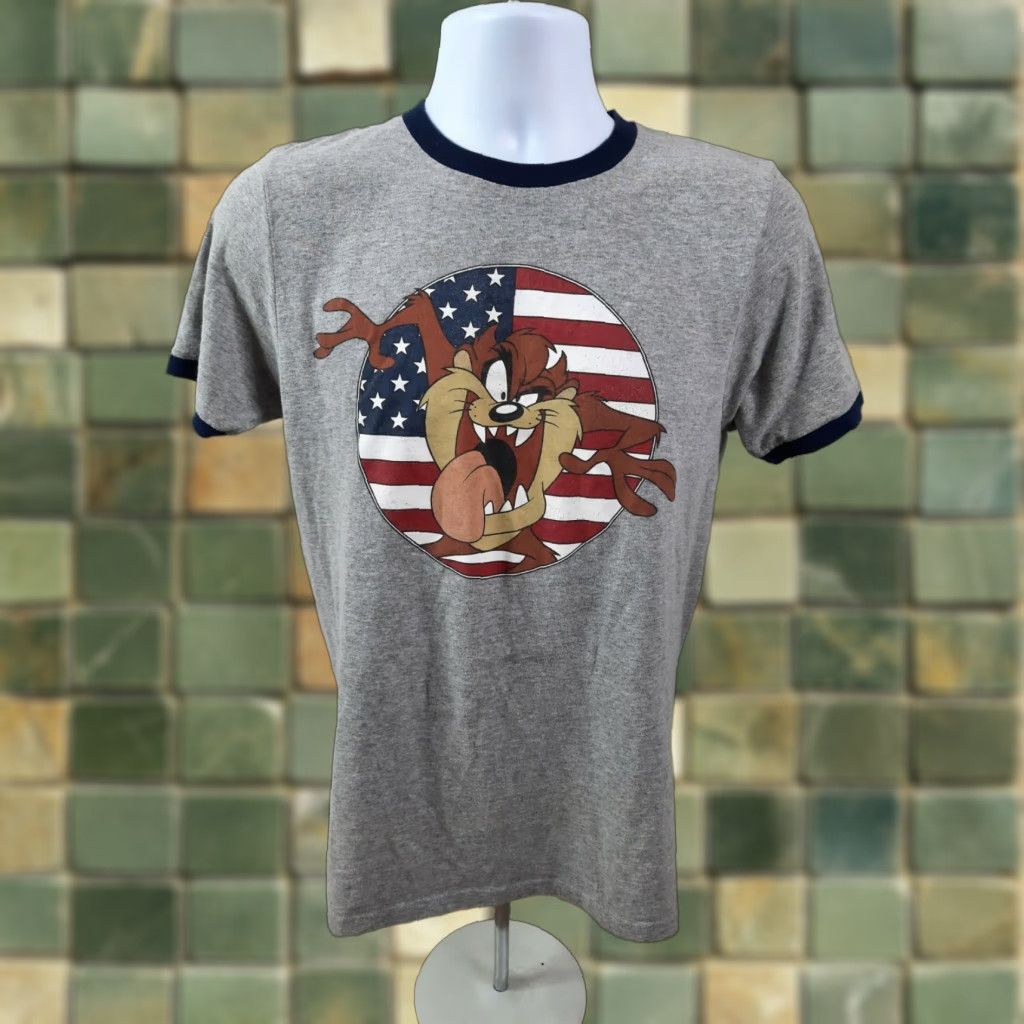 Vintage VINTAGE Looney Tunes TAZ crewneck T-Shirt MENS Small RINGER TEE T3S Shirt Mens 90s Graphic Tee Gray Cotton Blend Short Sleeve Crew Neck Strategies Size US S / EU 44-46 / 1 - 1 Thumbnail
