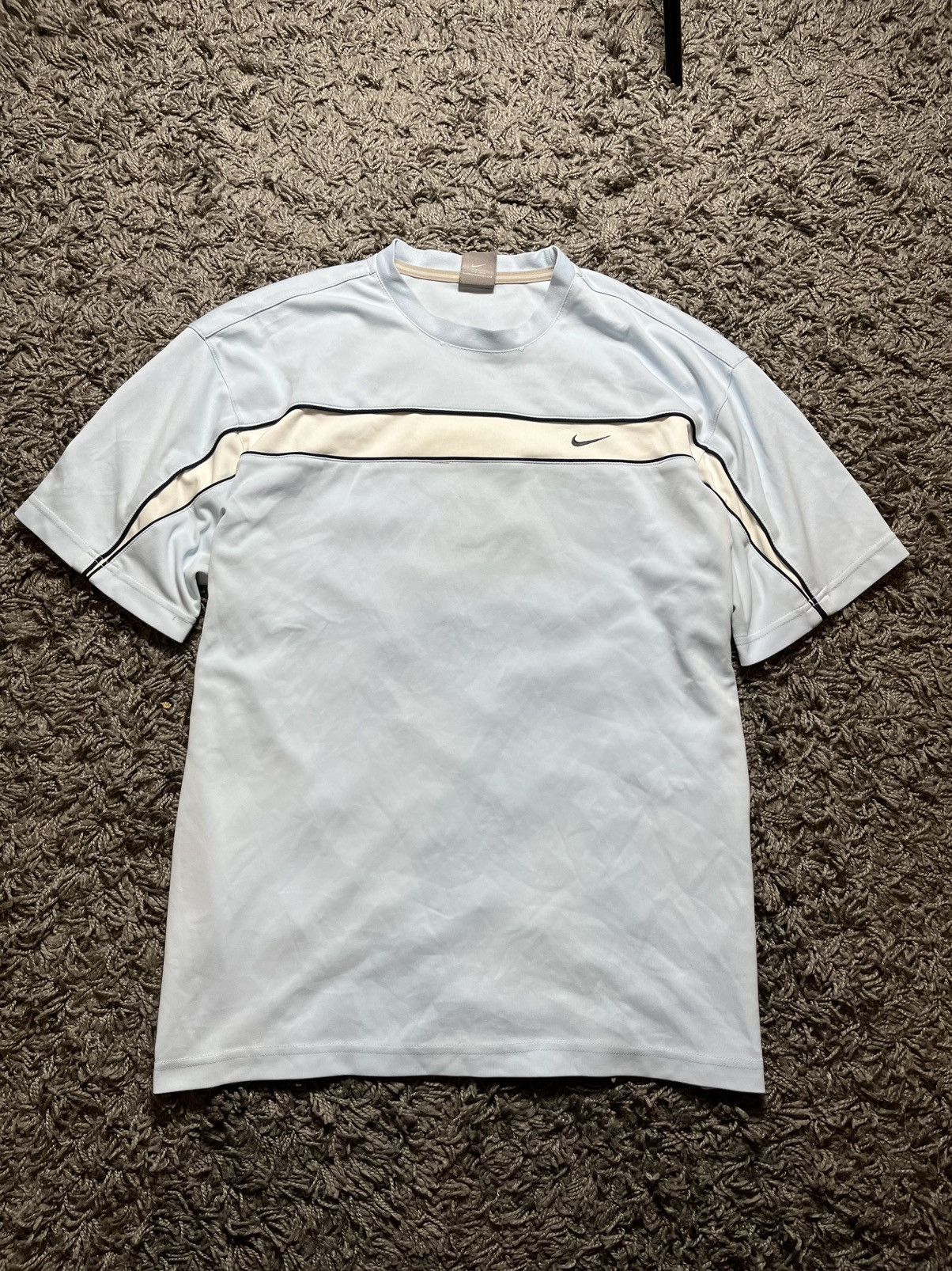 Vintage NIKE VINTAGE Y2K POLYESTER SWOOSH BLUE & WHITE T-SHIRT Size US XL / EU 56 / 4 - 1 Thumbnail