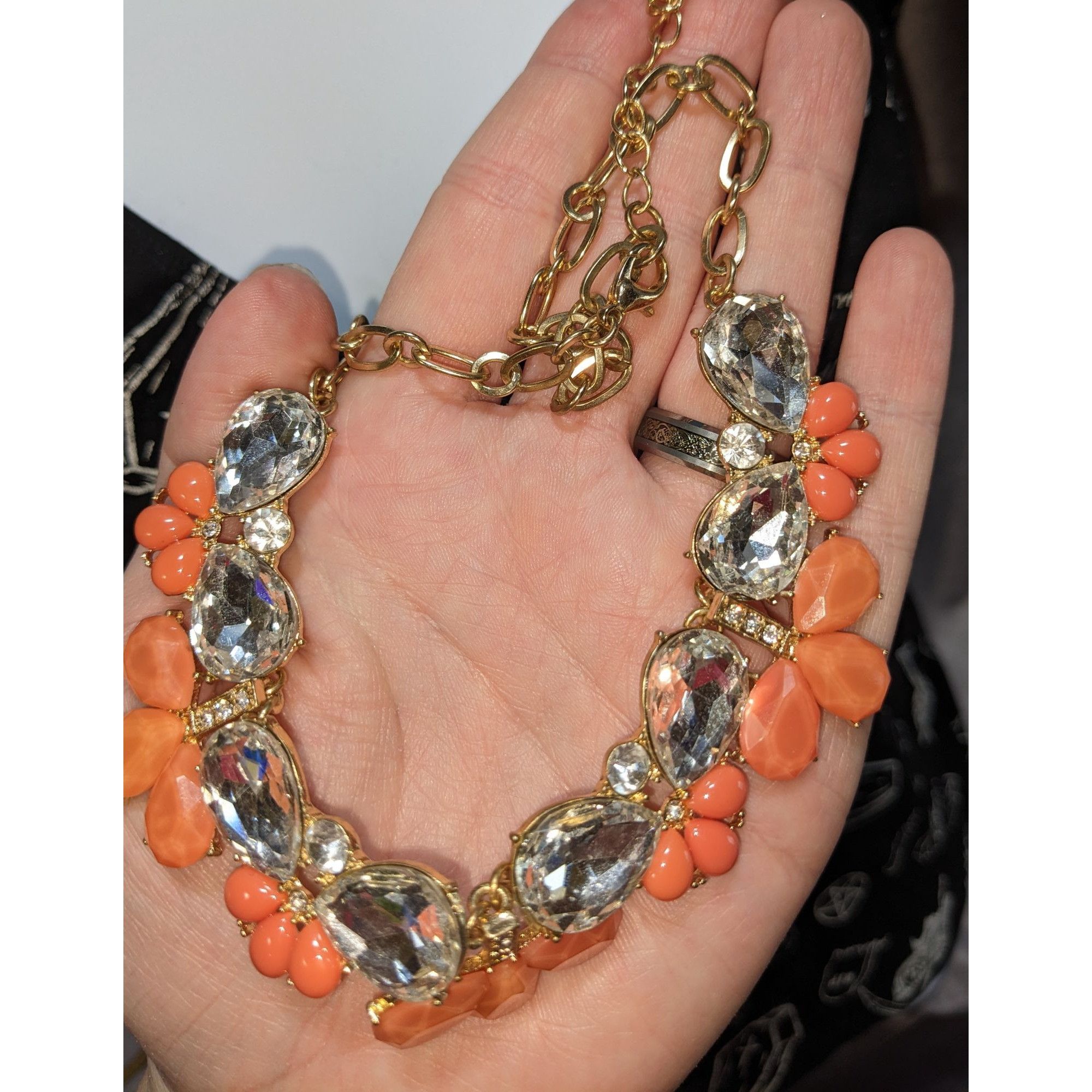 Other Y2K Glam Clear & Orange Teardrop Statement Necklace Size ONE SIZE - 3 Thumbnail