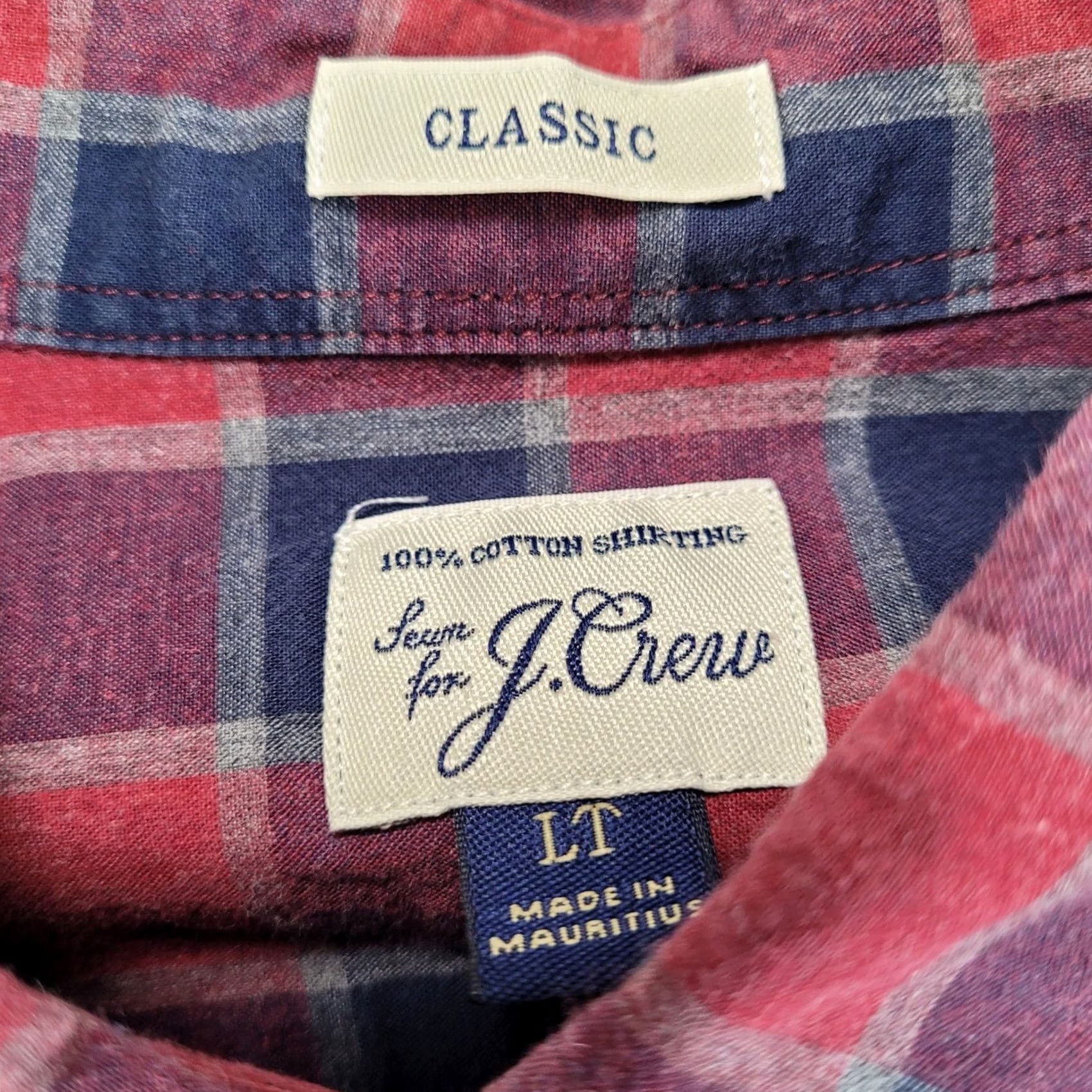 J.Crew J.CREW Button-Up Shirt Plaid Cotton LT Large Tall Classic Fit Long Sleeve Red Blue Multicolor Men’s Size US L / EU 52-54 / 3 - 3 Thumbnail