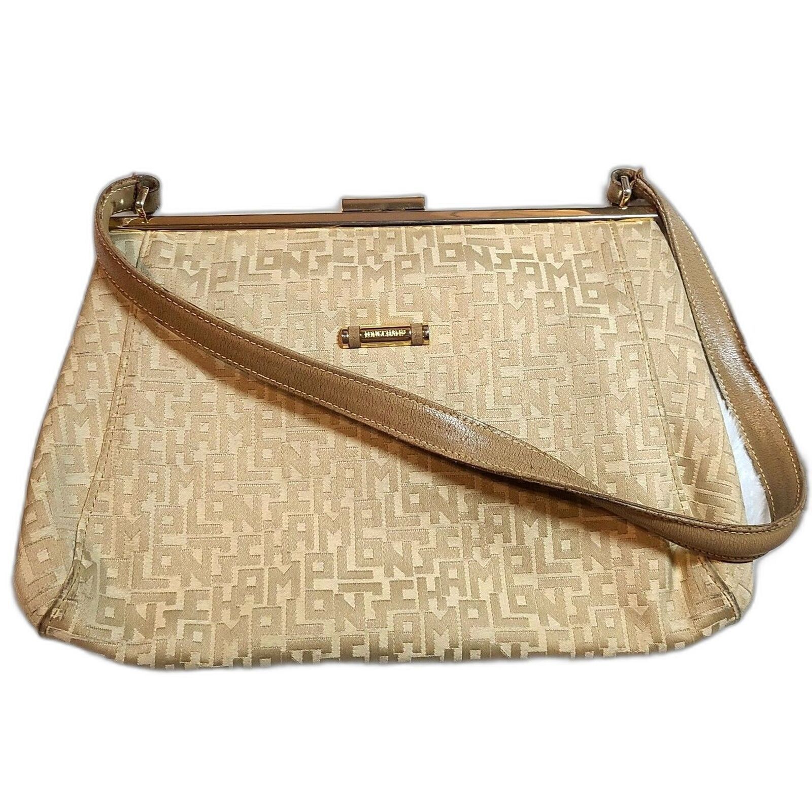 Longchamp Longchamp Signature Tan Jacquard & Leather Shoulder Bag VGUC Size ONE SIZE - 1 Thumbnail