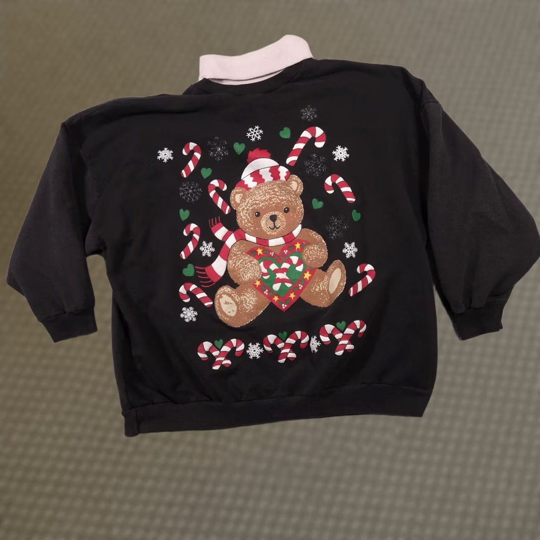 Vintage VINTAGE FunCracker Teddy Bear Christmas Sweatshirt Womens 26W Black Mock Neck Holiday 90s Size 4XL / US 24-26 - 1 Thumbnail