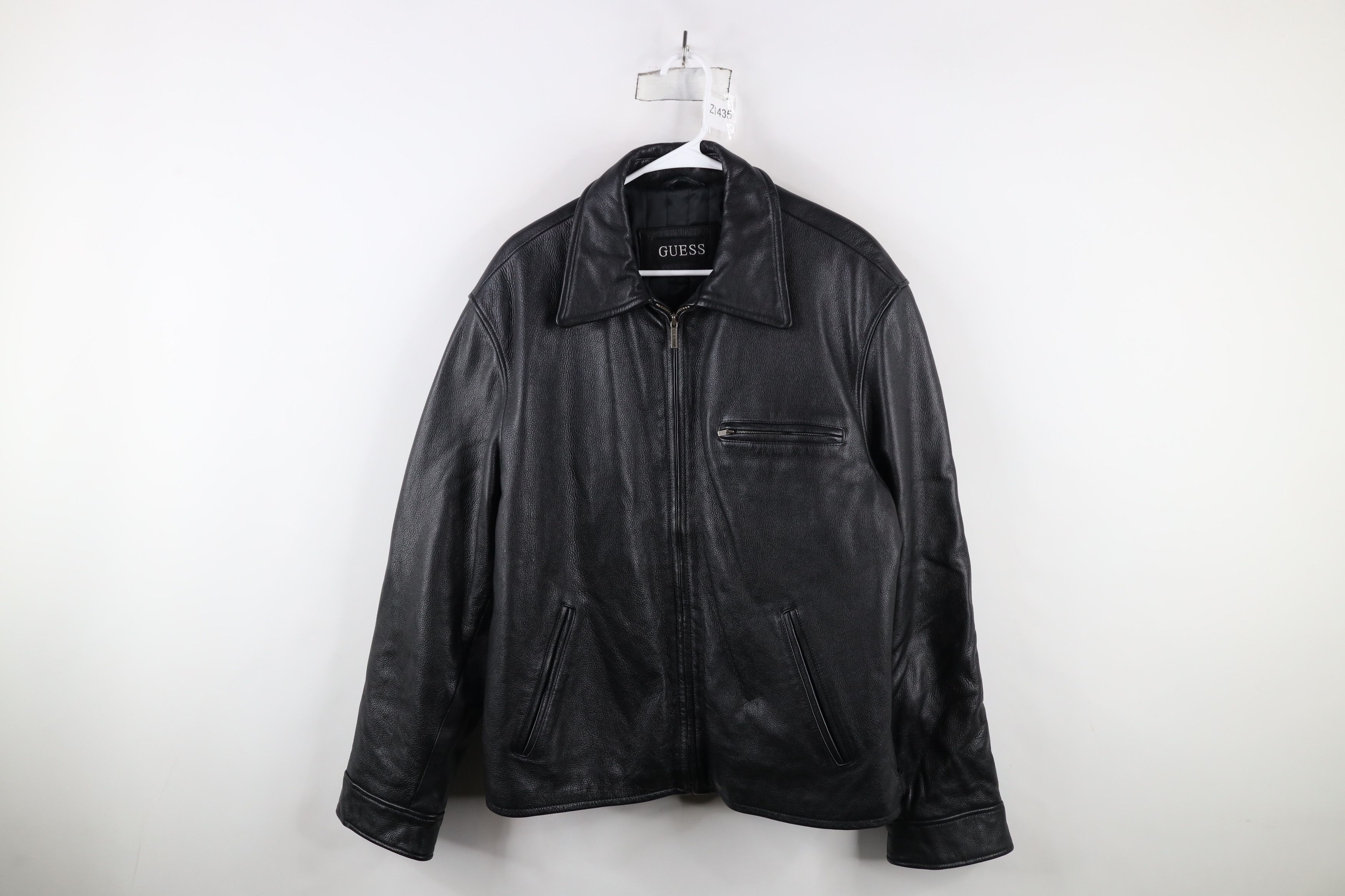 Guess × Vintage Vintage Y2K Guess Heavyweight Leather Collared Jacket Black Size US L / EU 52-54 / 3 - 1 Thumbnail