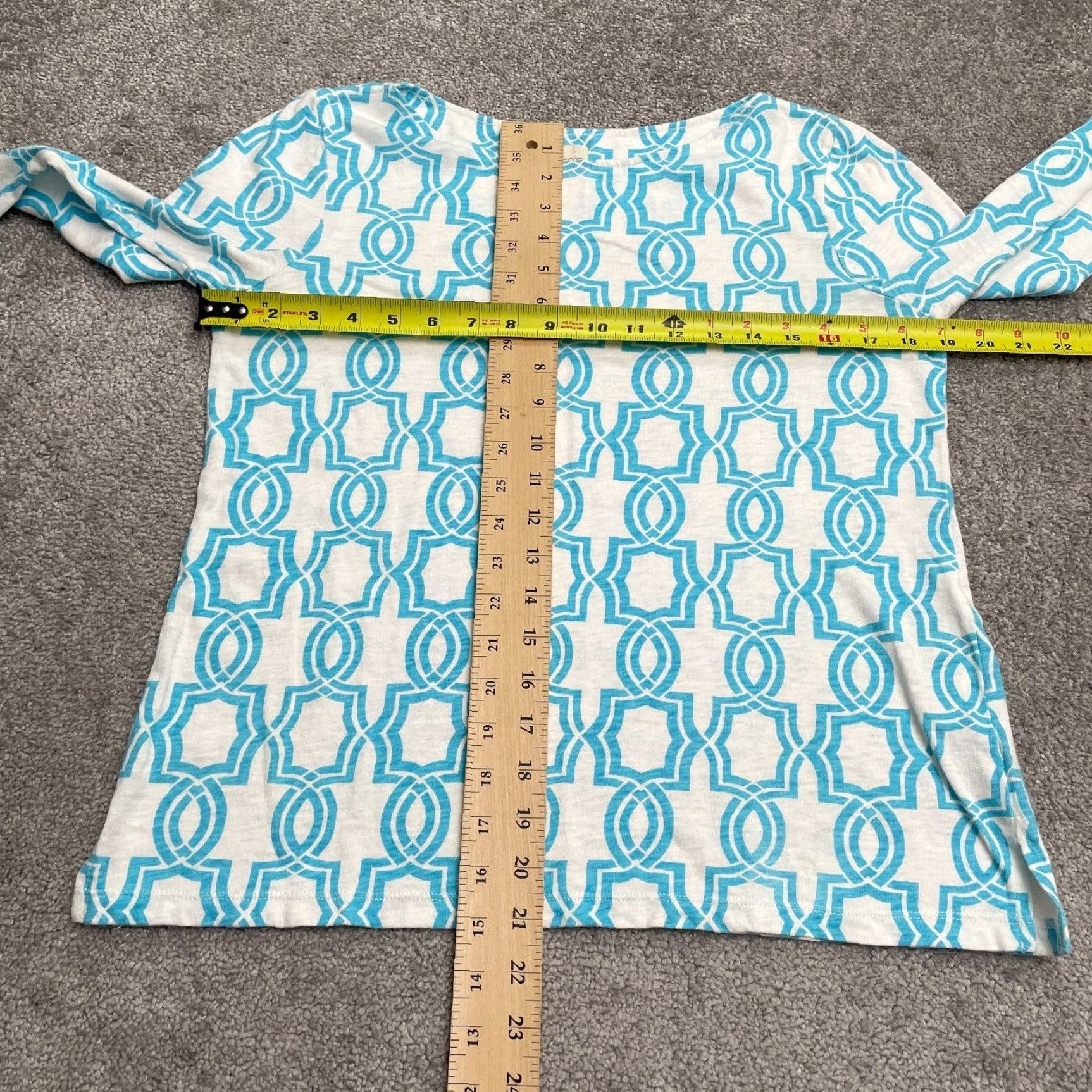 Vintage Chico's Blouse Womens Small Blue White Geometric Boat Neck 3/4 Sleeve Casual Shirt Women"} Size S / US 4 / IT 40 - 6 Thumbnail