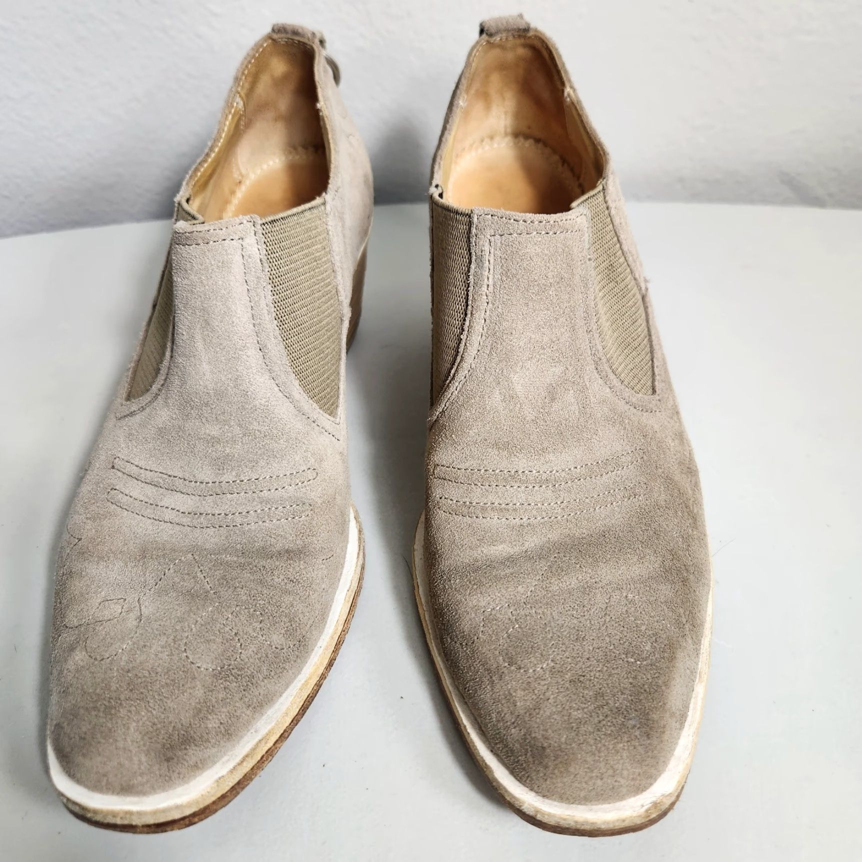 Rag & Bone rag & bone Finlay Western Booties-Size 7 Women Suede Block Heel Almond Toe Beige Stone Leather Lining 2.5" Vintage No Size US 7 / IT 37 - 5 Thumbnail