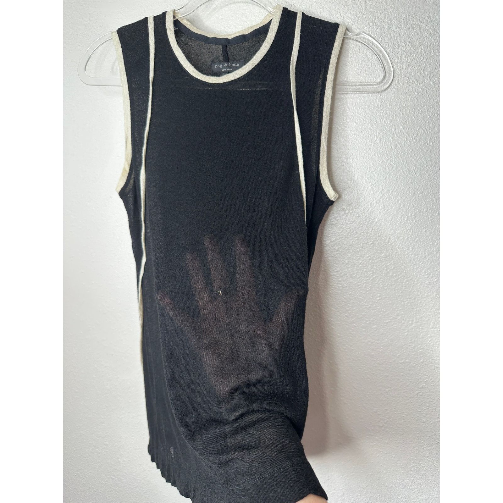 Rag & Bone Rag & Bone Black & Cream Round Neck Sleeveless Sheer Tank S Size S / US 4 / IT 40 - 4 Thumbnail
