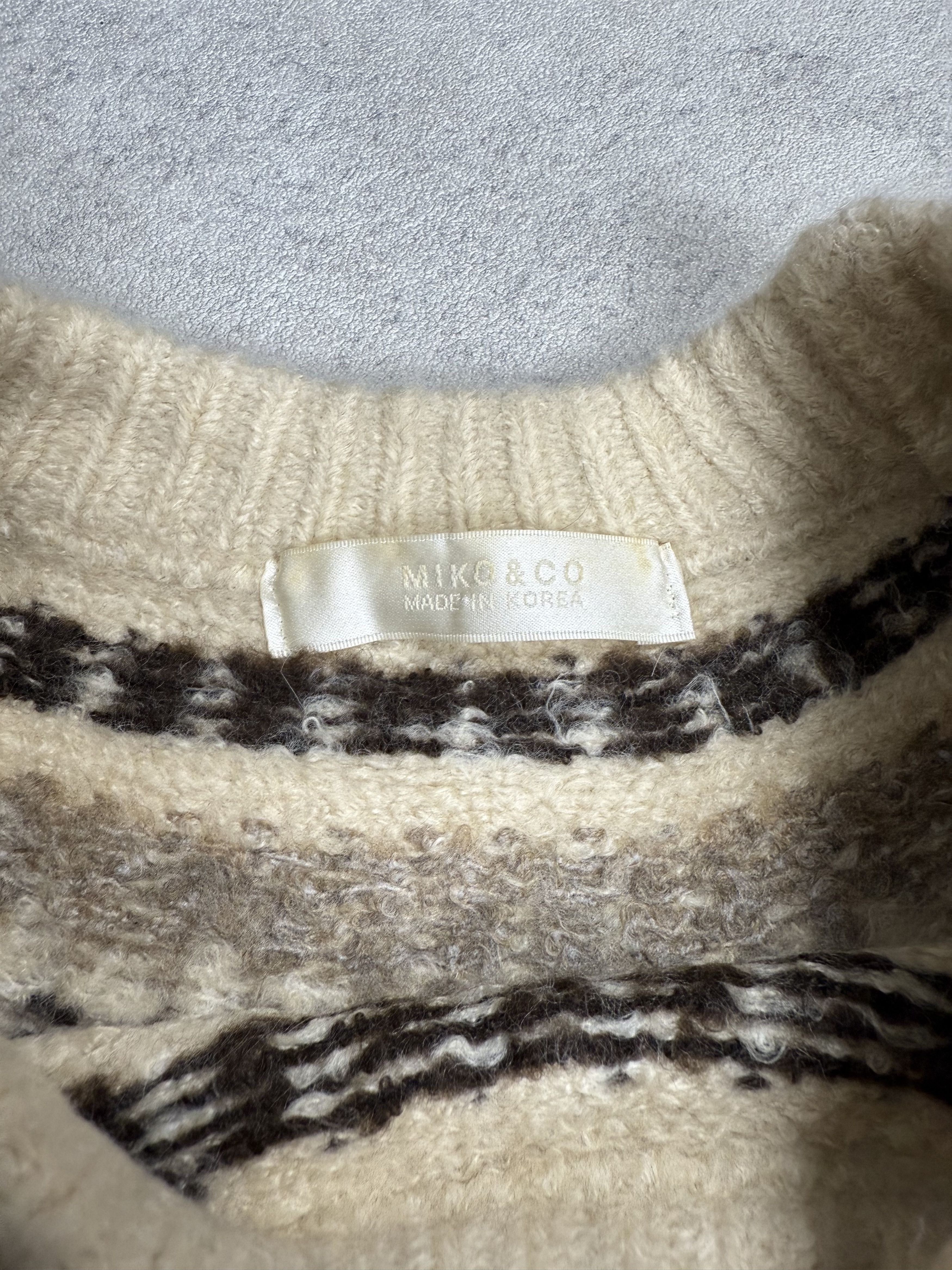 Japanese Brand Classic Fair Isle Pattern Sweater – Neutral Wool Blend Knit Size S / US 4 / IT 40 - 4 Thumbnail