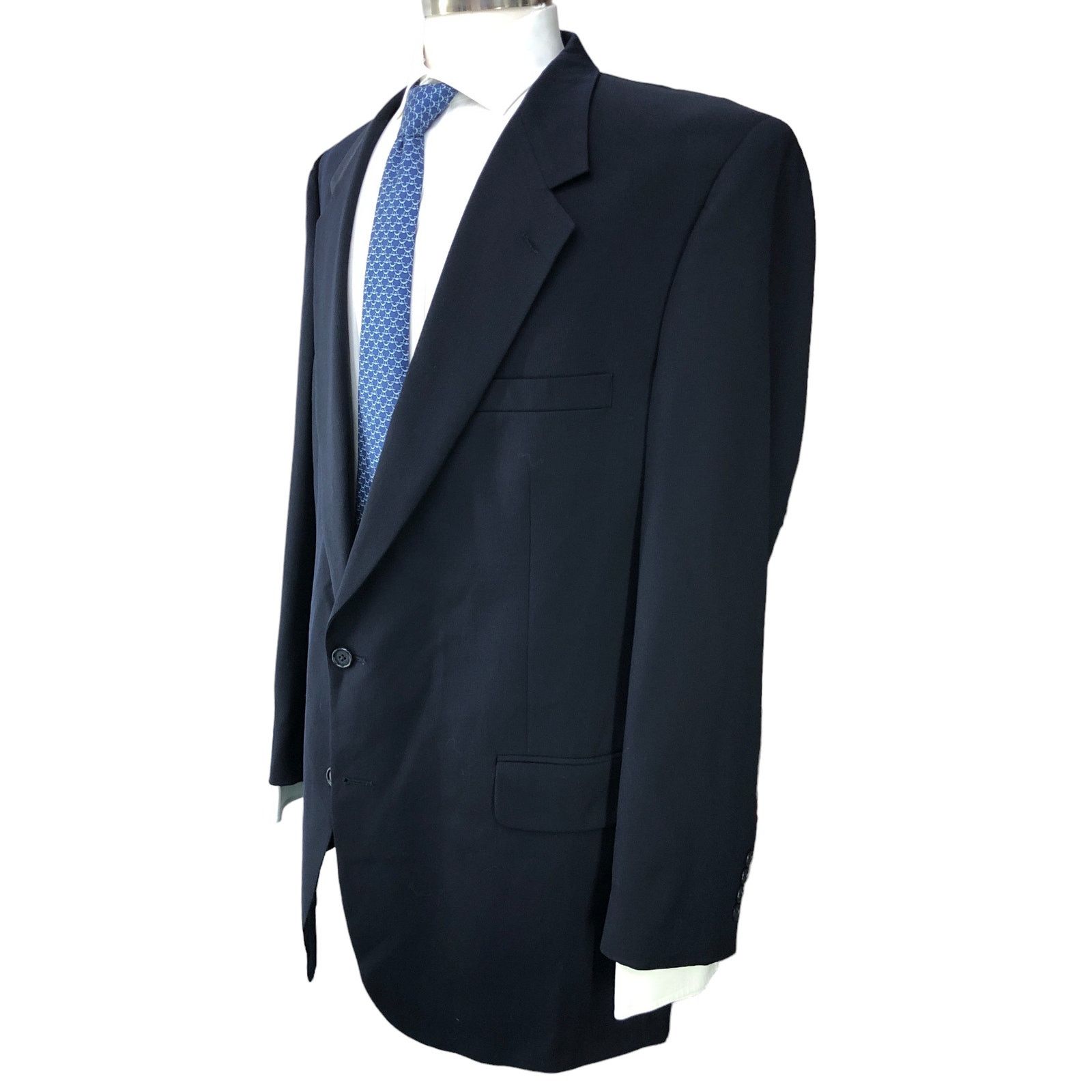 Burberry Burberrys Vintage Mens Size 48L Sport Coat Wool Navy 90s Size 48L - 5 Thumbnail