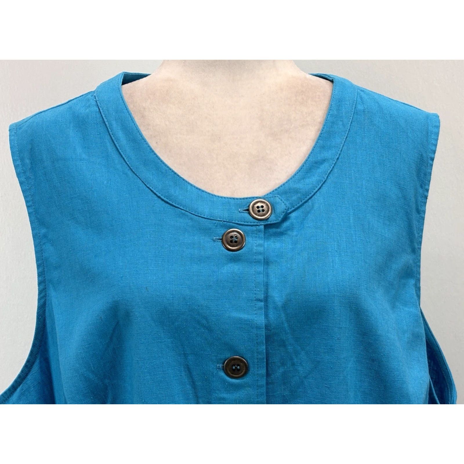 Vintage MELROSE STUDIO Plus Size 2X Linen Blend Button-Up Sleeveless Shirt Blue Artsy Lagenlook Womens Size XXL / US 16-18 / IT 52-54 - 5 Thumbnail