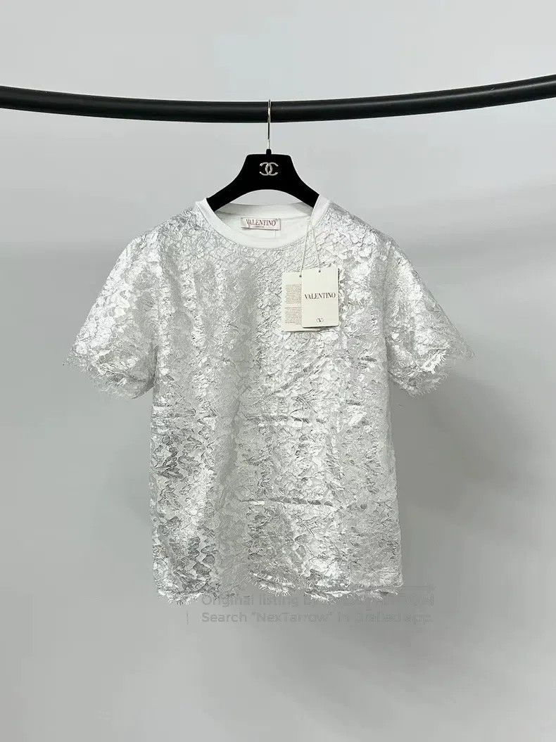 Valentino Valentino Silver lace short-sleeved T-shirt Size M / US 6-8 / IT 42-44 - 1 Thumbnail