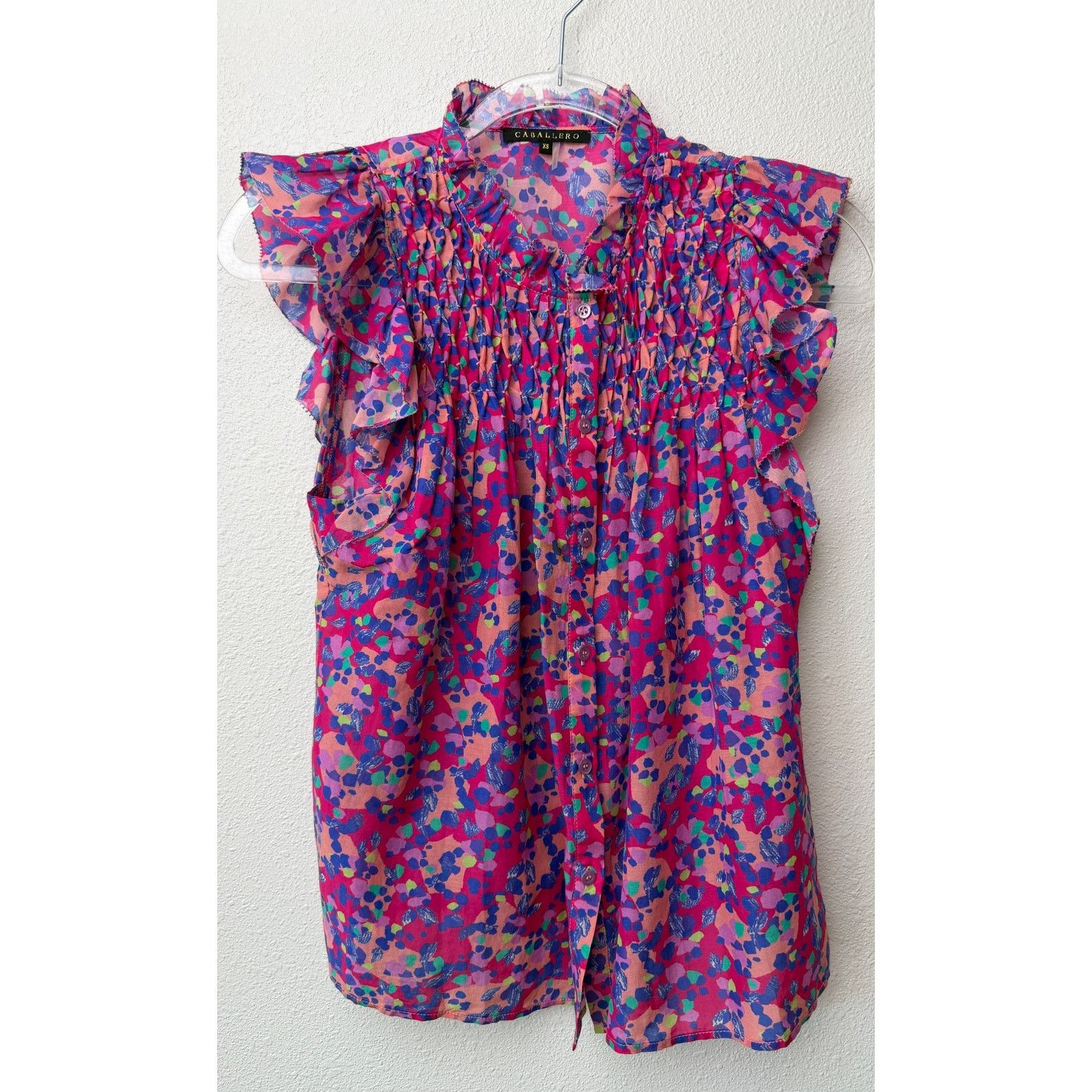 Other Caballero Evelyn Multi Dot Ruffle Top Women XS Pink Size XS / US 0-2 / IT 36-38 - 3 Thumbnail