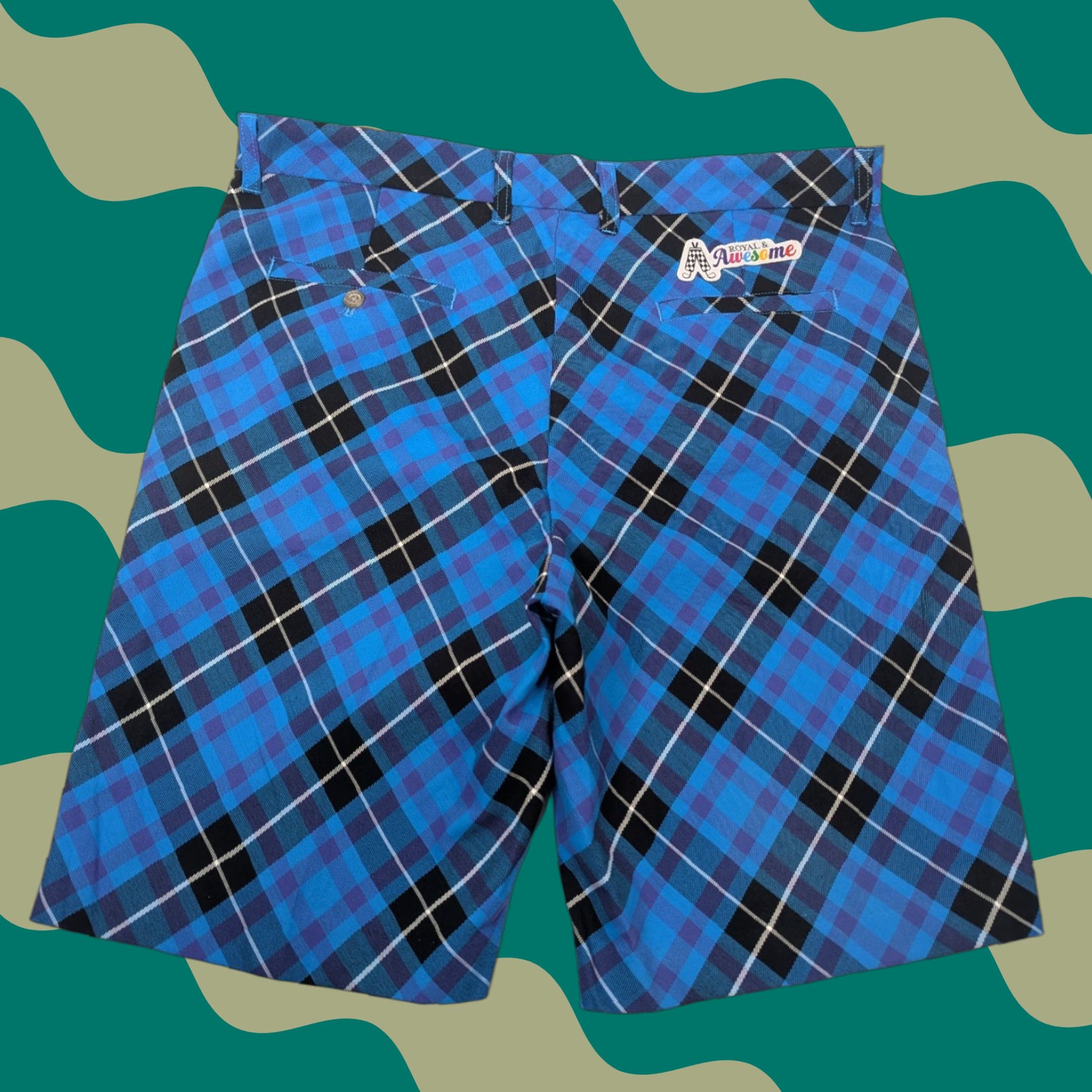 Vintage Royal & Awesome Shorts Bermuda Men 38 Plaid Blue Twill Flat Front Casual Golf Size US 38 / EU 54 - 1 Thumbnail