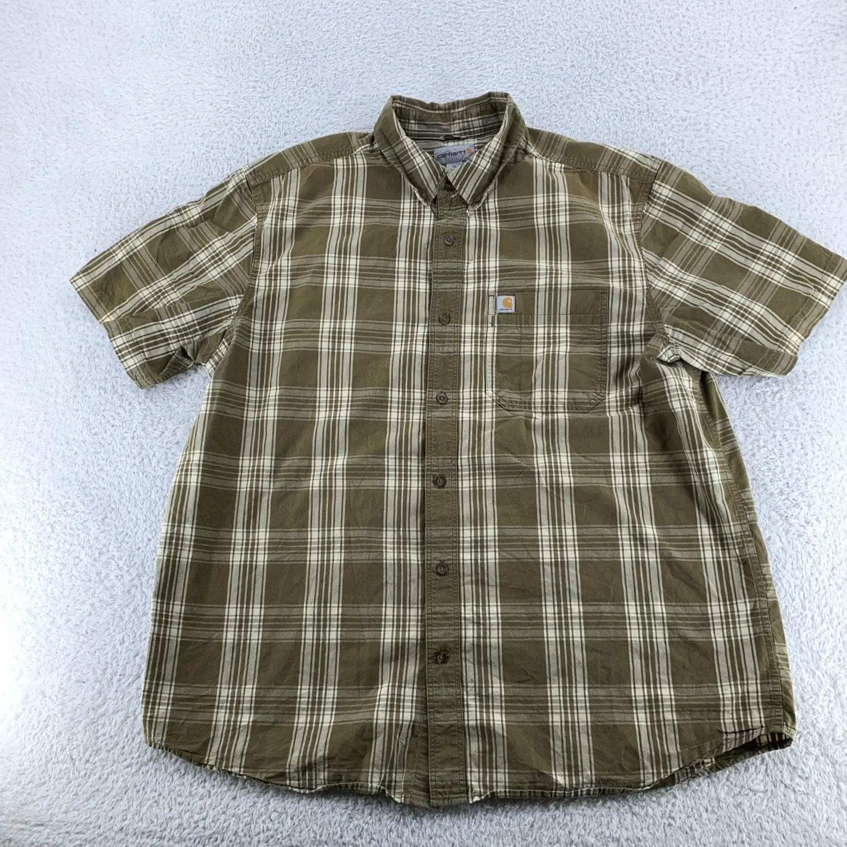 Carhartt Carhartt Shirt Mens XL Green Plaid Button Down Short Sleeve Relaxed Fit Cotton Size US XL / EU 56 / 4 - 2 Thumbnail