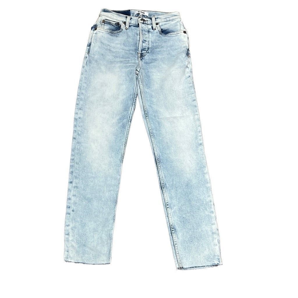 image of Redone Re/done Stretch 24 Jeans 90's High Rise Ankle Crop Button Fly in Blue, Women's