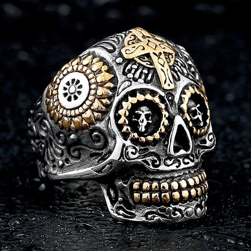 Vintage Carving Kapala Skull Ring Size ONE SIZE - 2 Thumbnail