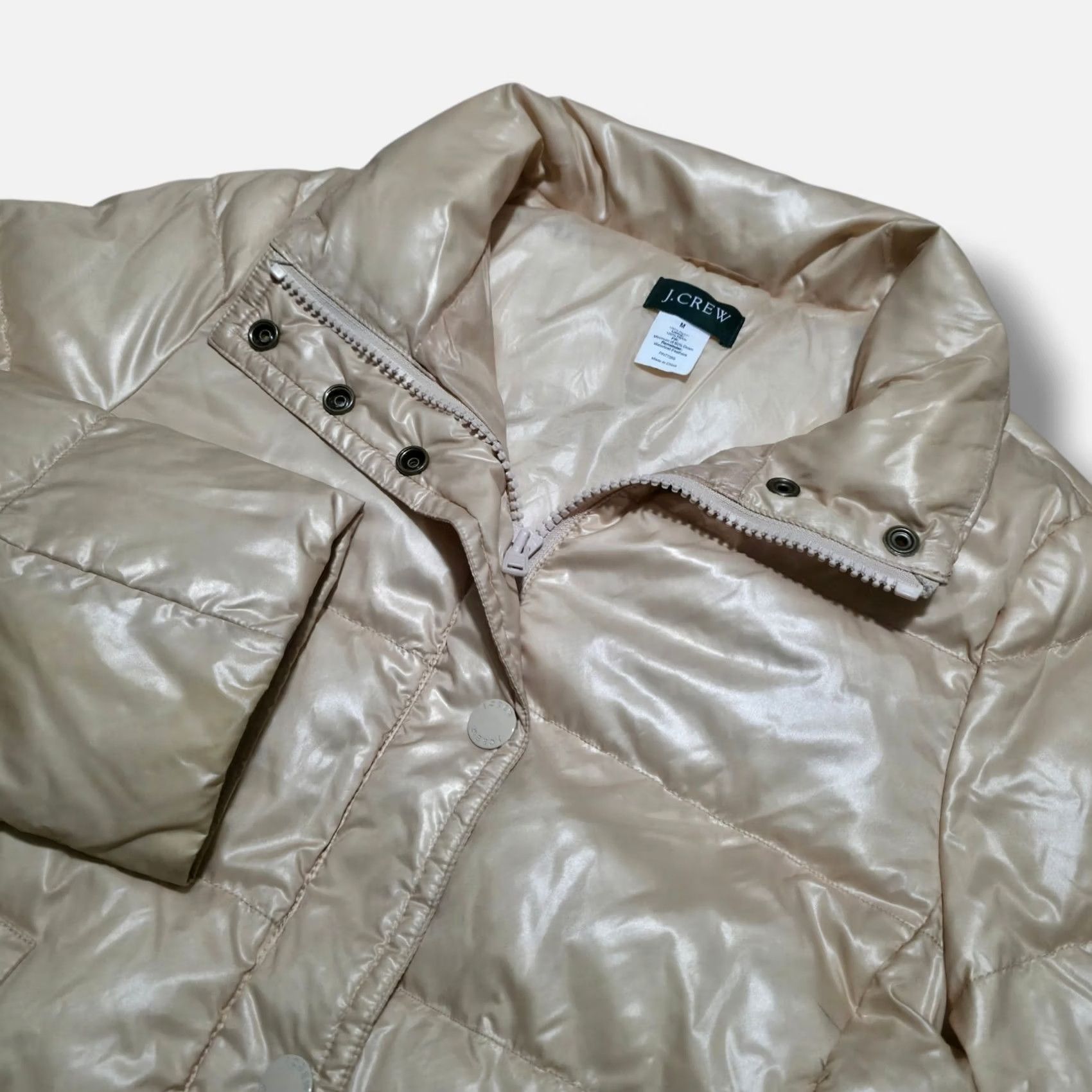 J.Crew J Crew Puffer Jacket Cream Beige Womens Medium Down Zip Snap Button Size M / US 6-8 / IT 42-44 - 2 Thumbnail