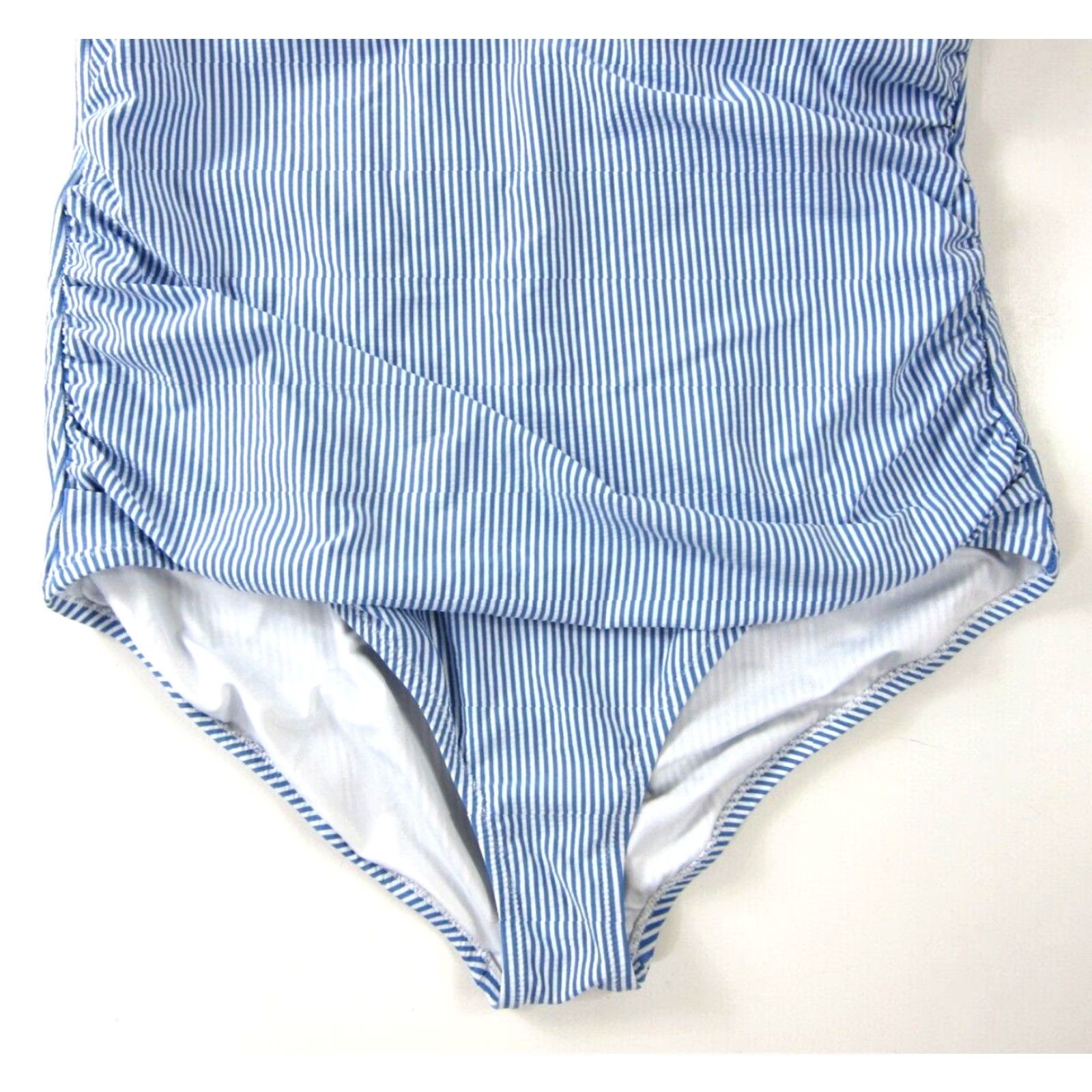 J.Crew VINTAGE J.CREW One Shoulder Built In Bra One Piece Swimsuit Women 20 Stripe Blue White 90s Womens Size ONE SIZE - 6 Thumbnail