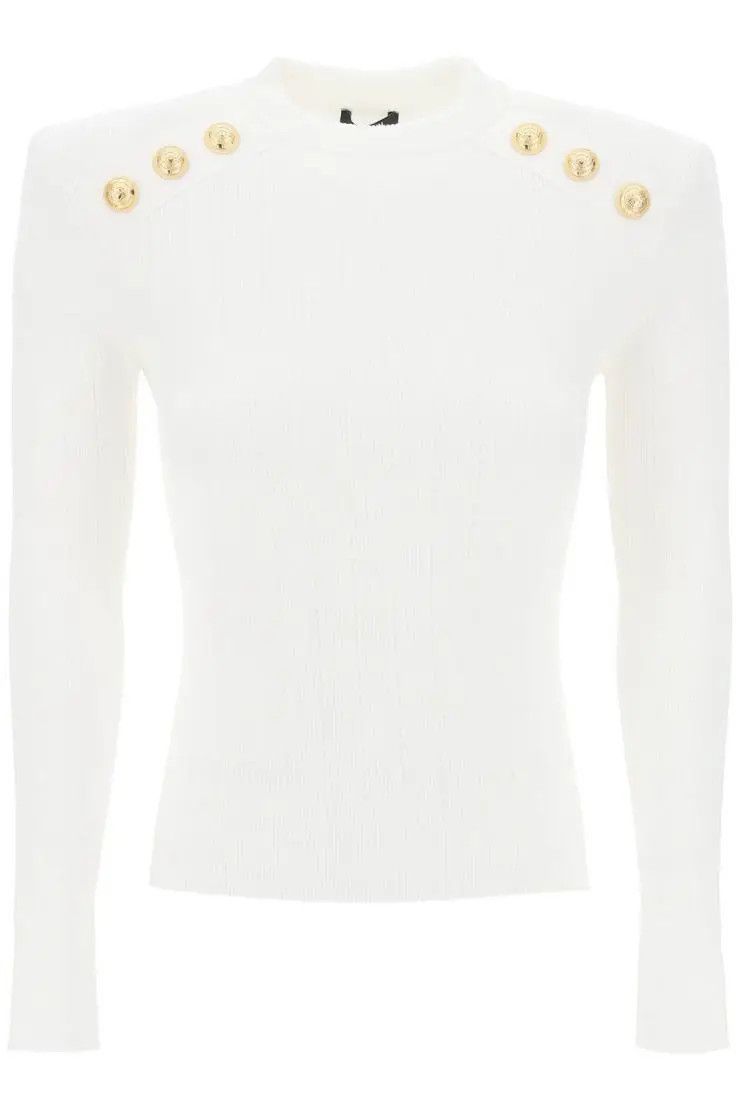 image of Balmain O1S22I1N0424 Crew-Neck Sweater In White, Women's (Size Small)