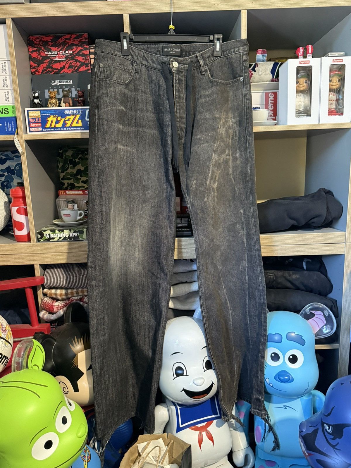 Balenciaga Balenciaga Washed Black Distressed Drawstring Wide Leg Jeans Size US 34 / EU 50 - 1 Thumbnail