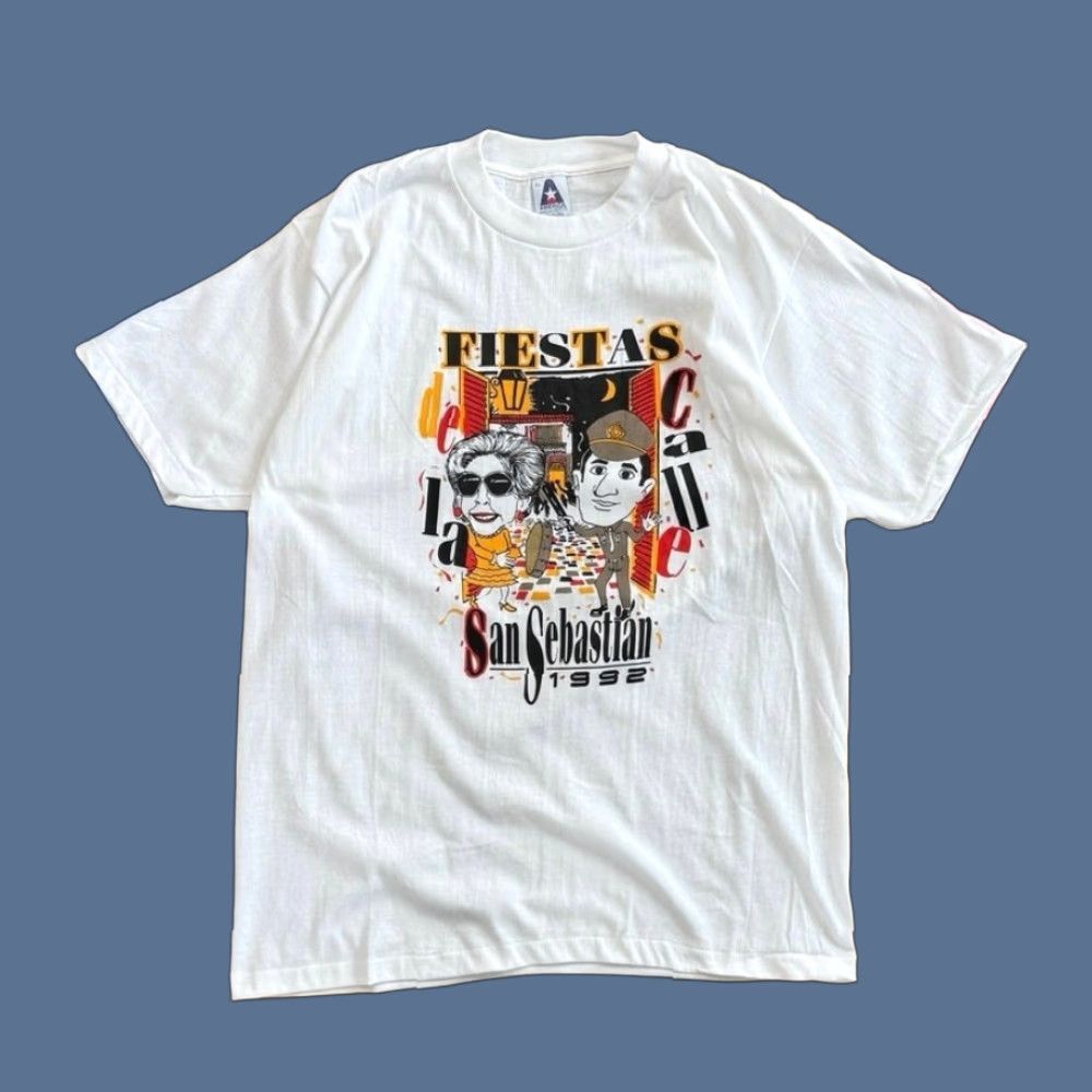 Vintage VINTAGE 1992 Fiestas De La Calle San Sebastián T-Shirt XL Men Short Sleeve White 90s Music Regular Fit Single Stitch Size US XL / EU 56 / 4 - 1 Thumbnail