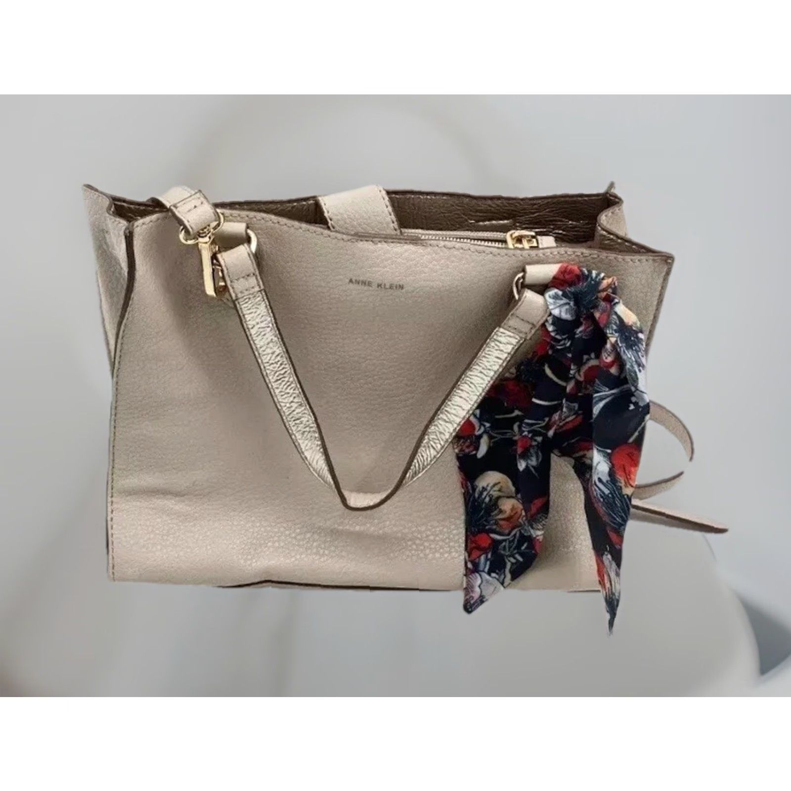 Anne Klein Women Anne Klein Small Beige Designer Handbag Purse w/ Multicolored Handkerchief Size ONE SIZE - 2 Thumbnail
