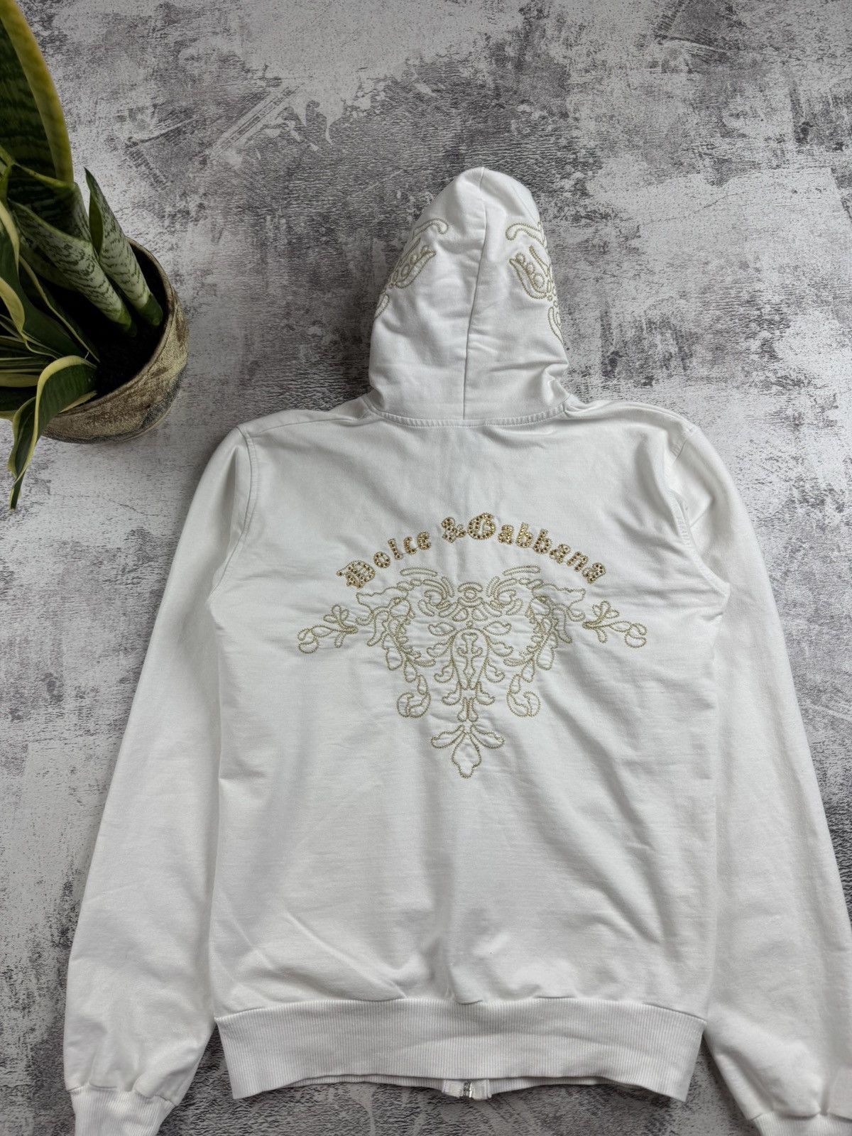 Vintage Dolce Gabbana Women’s XL Vintage D&G 90s White Y2K Zip Hoodie Pullover Size XL / US 12-14 / IT 48-50 - 4 Thumbnail