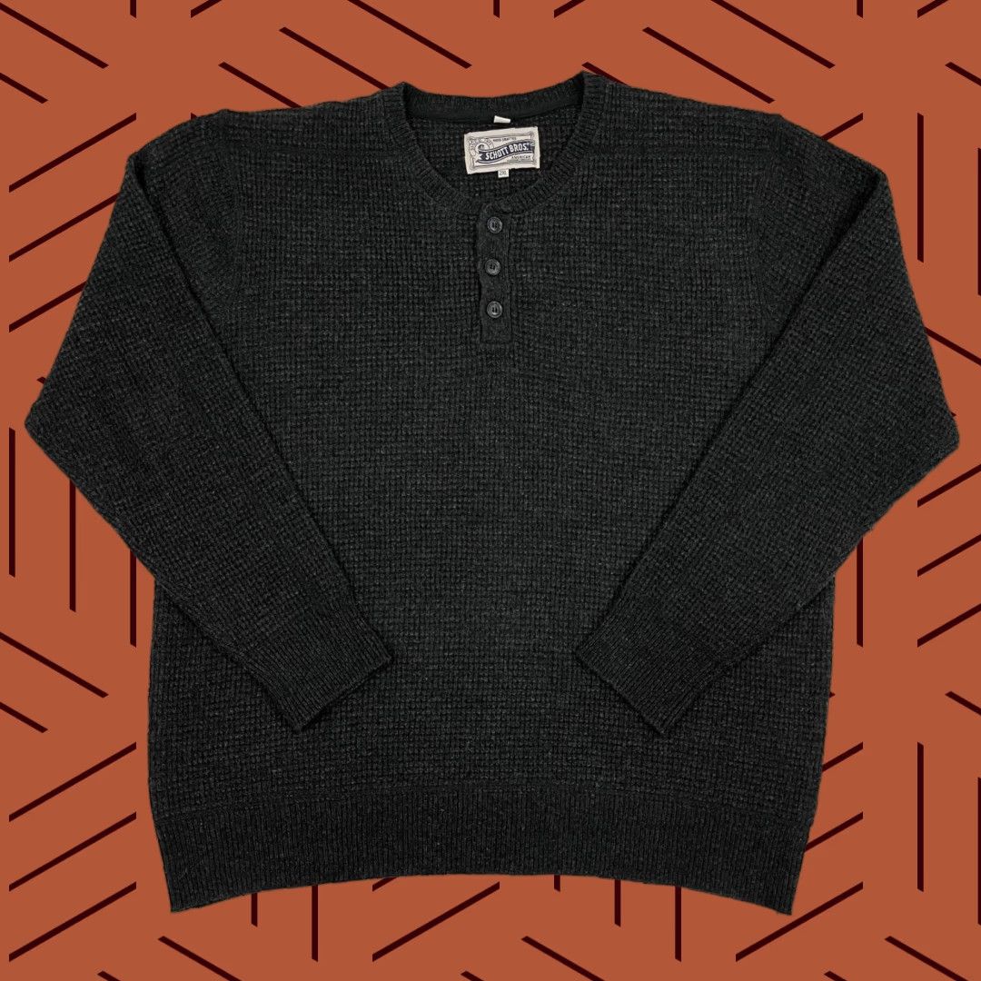 Schott Schott NYC Wool Sweater Mens 2XL Charcoal Gray Waffle-Knit Henley Pullover Pullover Knit Shirt Jackets & Coats? Size US XXL / EU 58 / 5 - 1 Thumbnail
