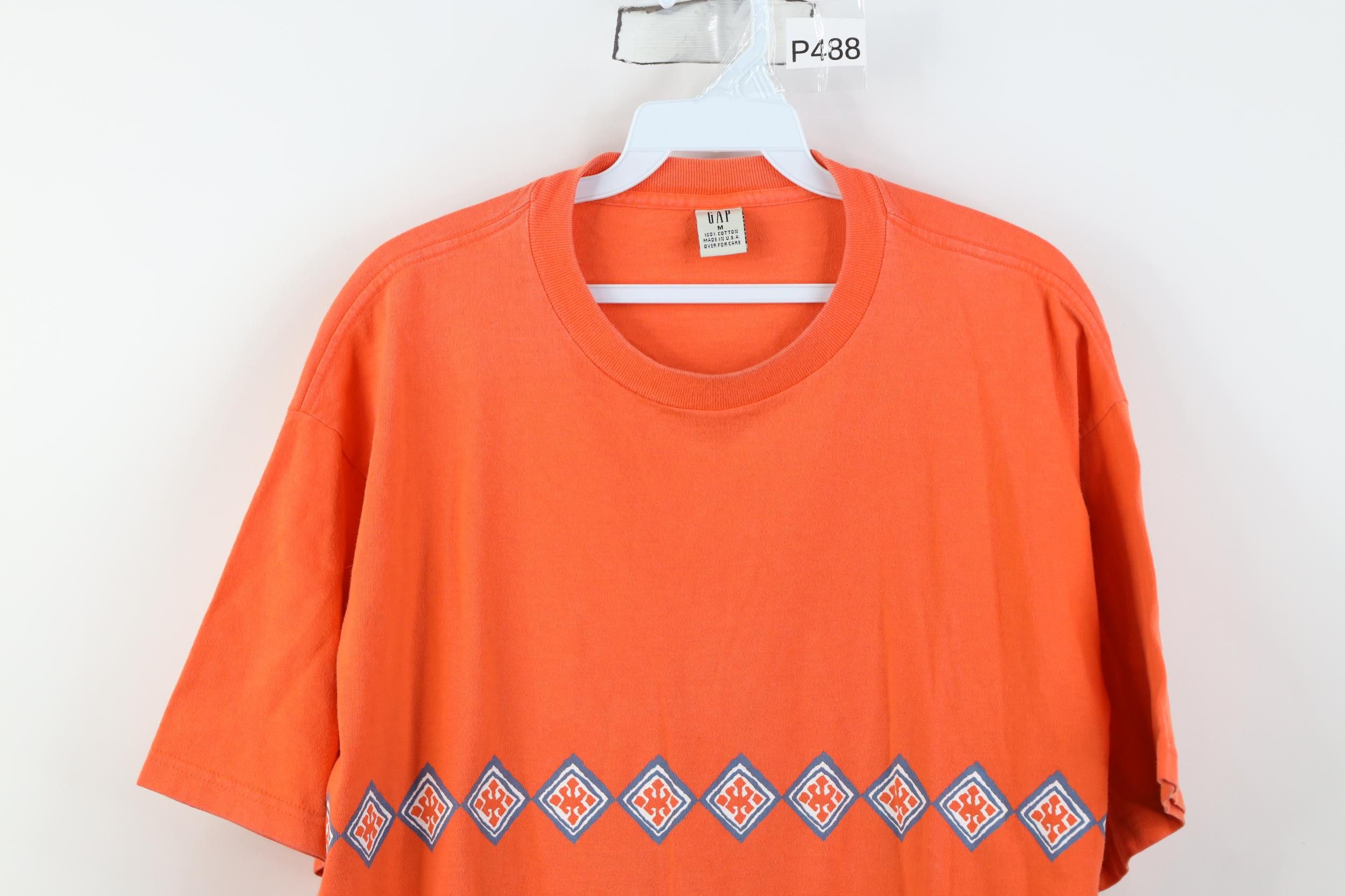 Gap Vintage 90s Y2K Gap Geometric T-Shirt Orange Cotton USA Size US M / EU 48-50 / 2 - 2 Thumbnail
