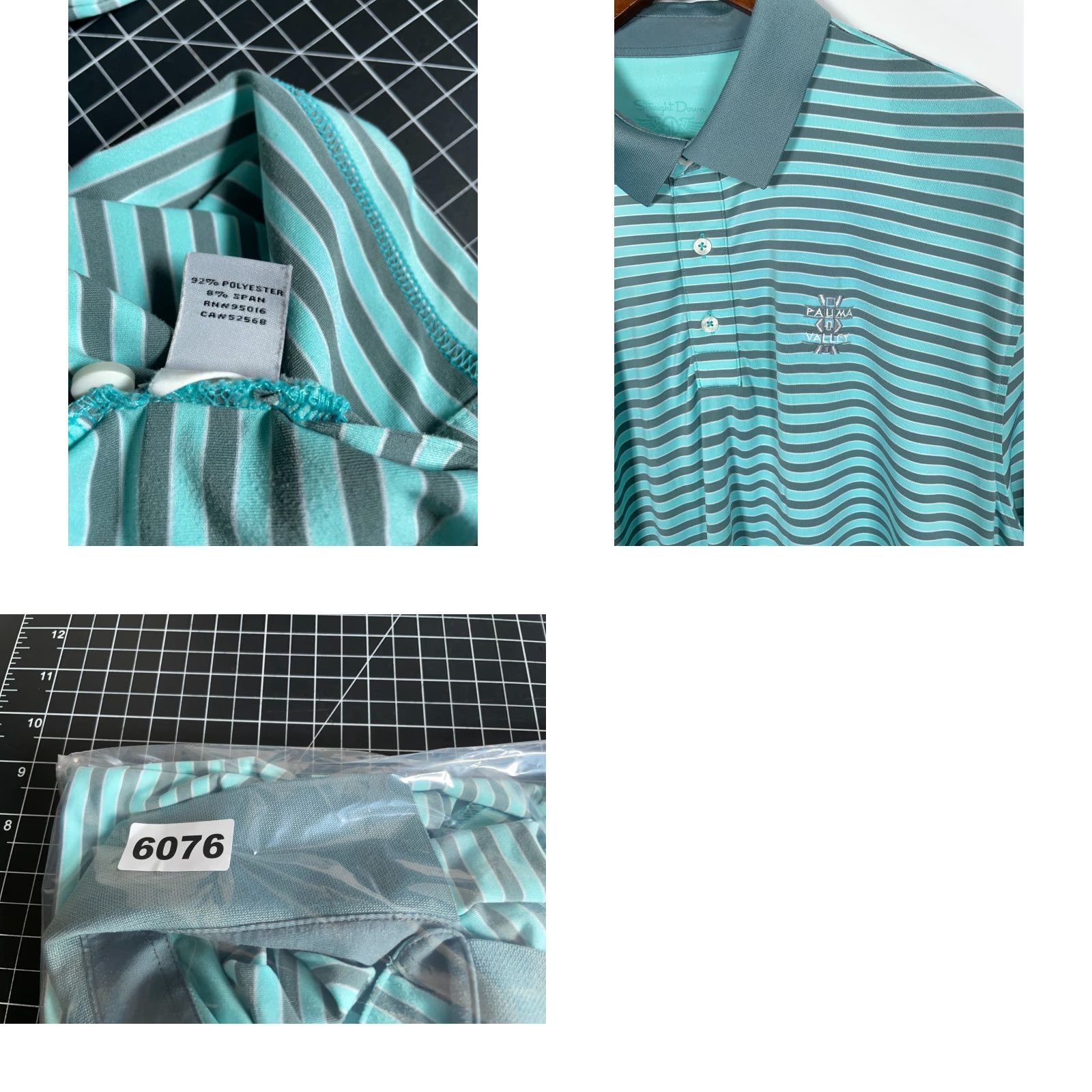 Vintage Straight Down Performance Polo Shirt Adult Large Green Stripe Stretch Golf Size US L / EU 52-54 / 3 - 8 Thumbnail