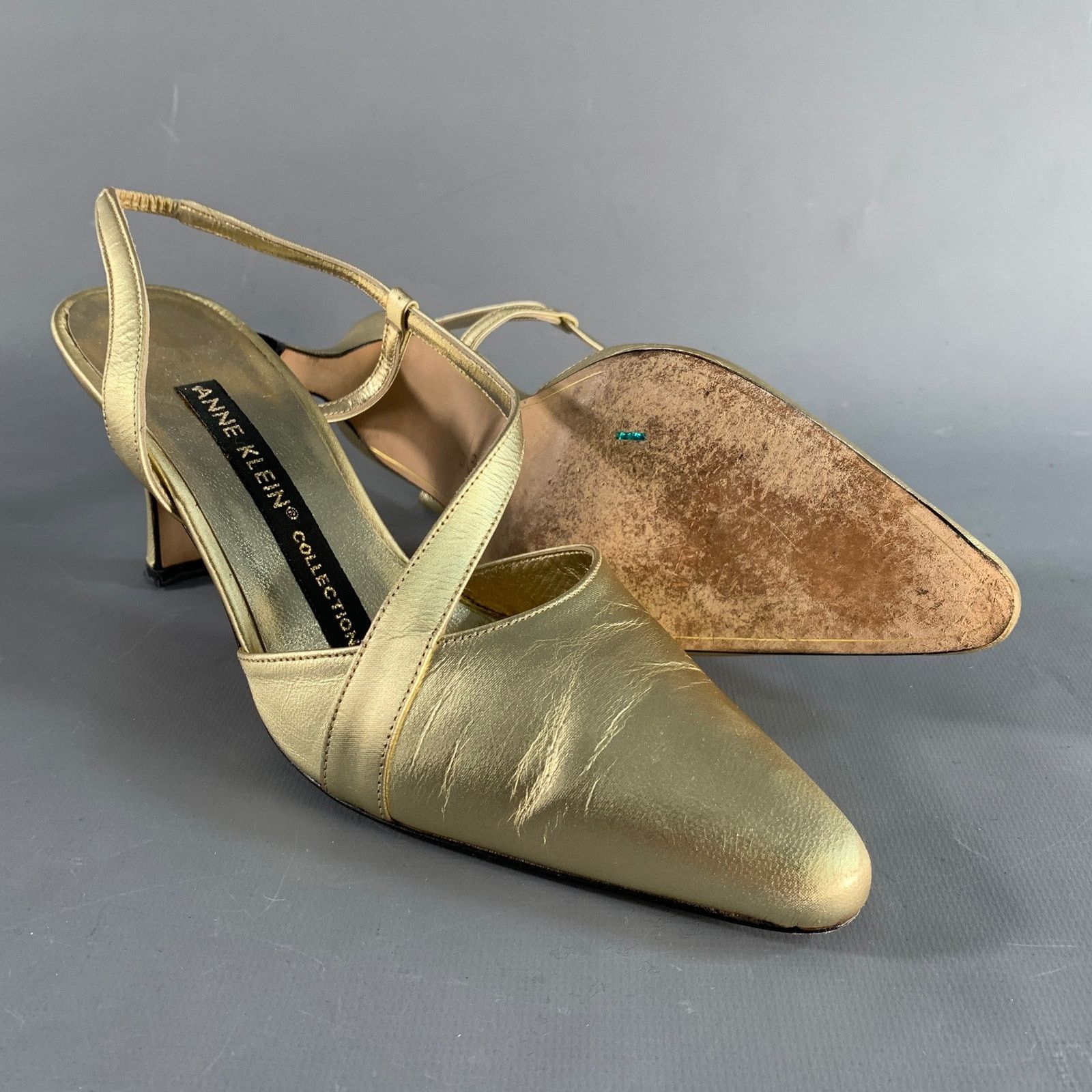 Anne Klein ANNE KLEIN Size 6.5 Gold Leather Ankle Strap Pumps Size US 6.5 / IT 36.5 - 5 Thumbnail