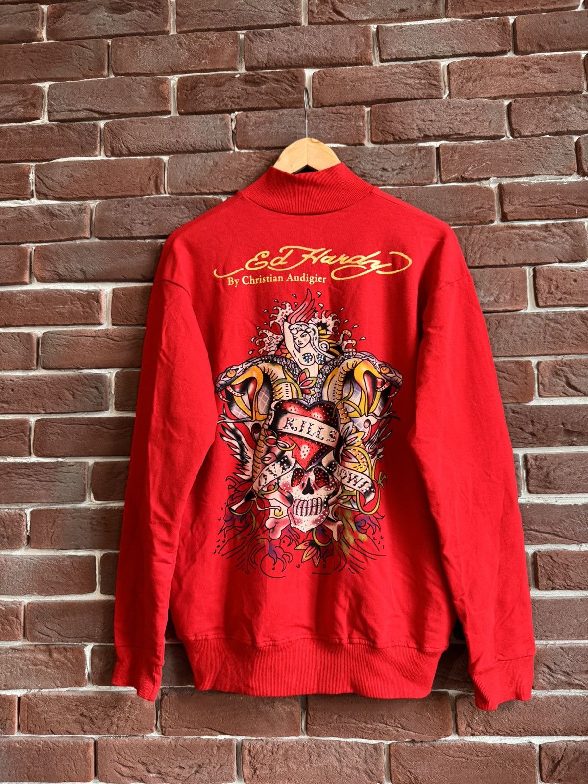 Christian Audigier Rare Ed Hardy Zip Sweatshirt Rhinestones Logo All Over Print Size US M / EU 48-50 / 2 - 2 Thumbnail