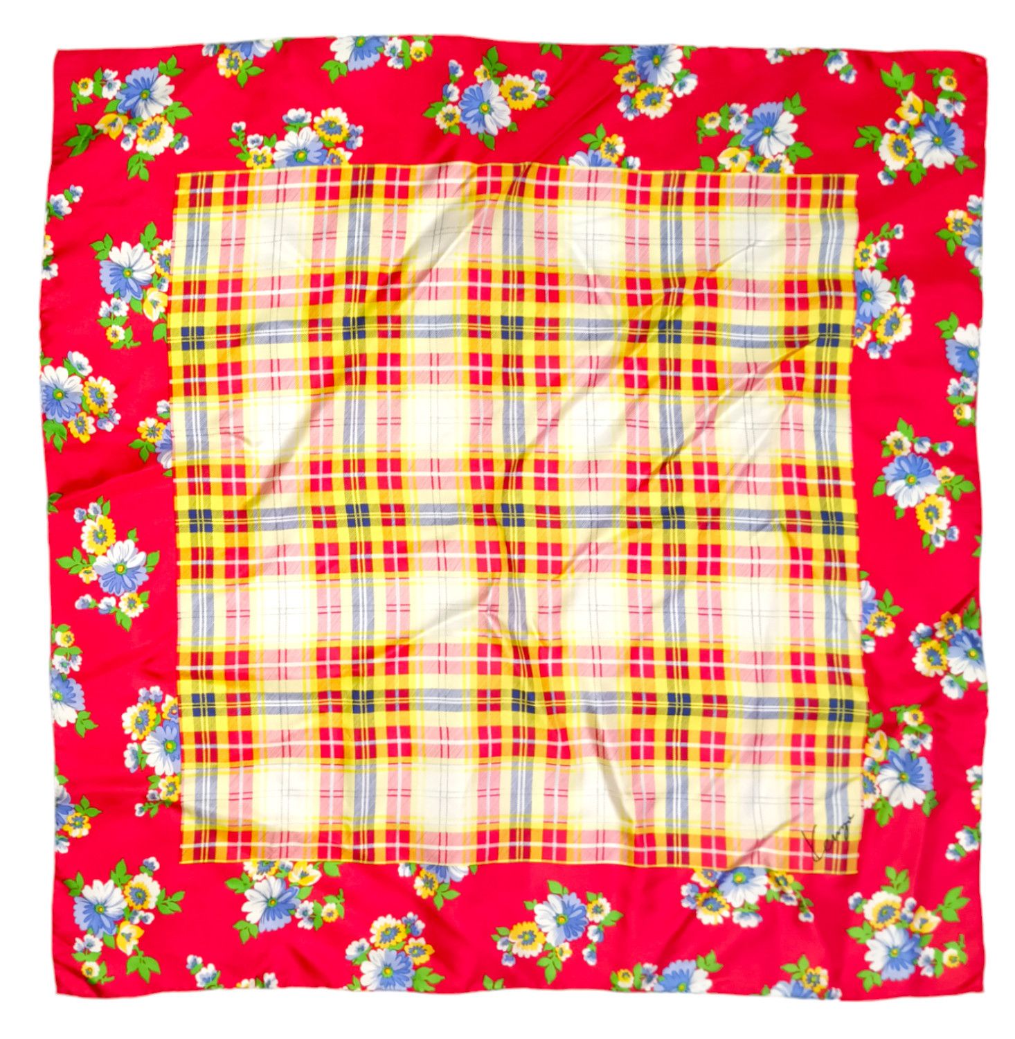 Kenzo KENZO Tokyo JAPAN Red Floral Checkered Vintage Silk Scarf Size ONE SIZE - 1 Thumbnail