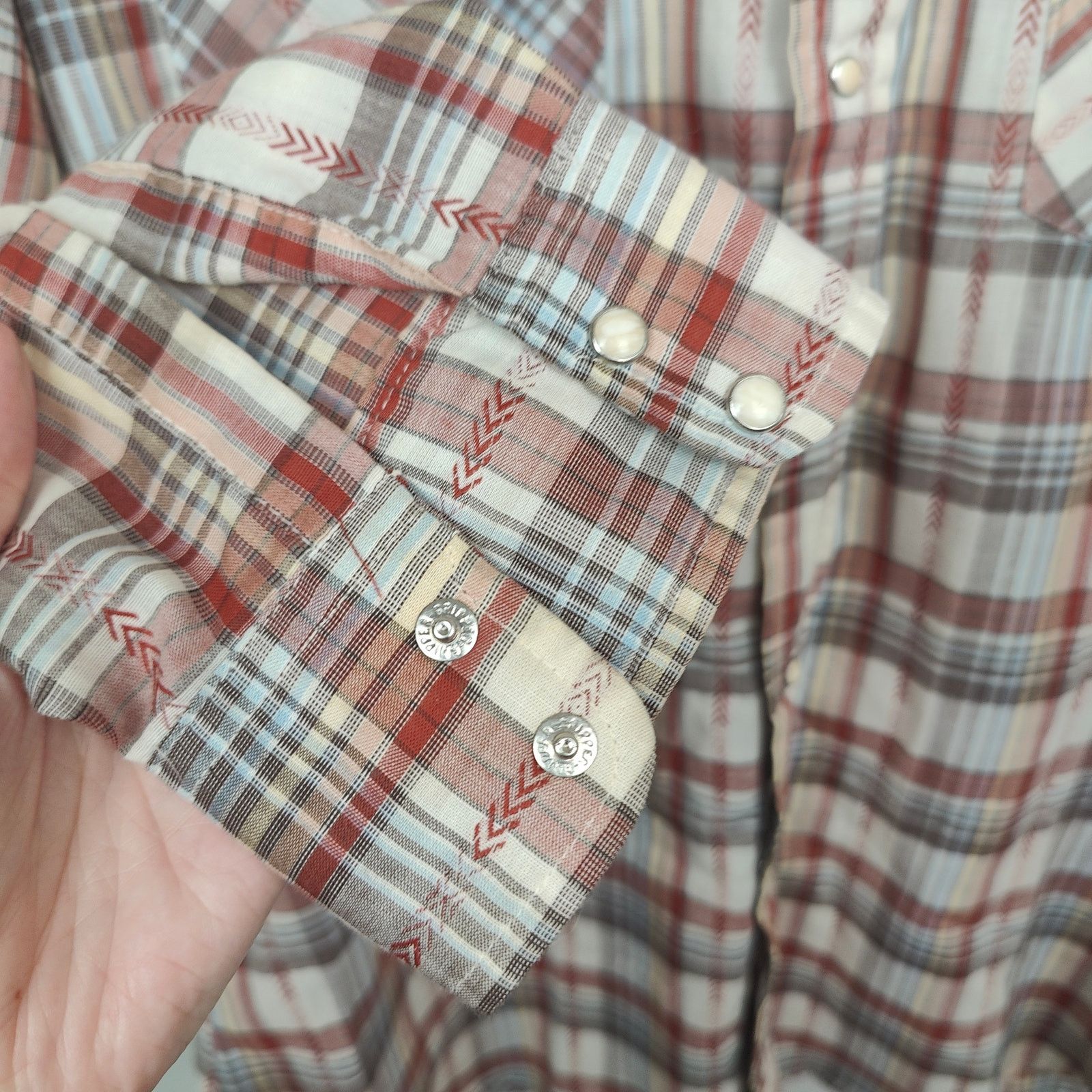 Levi's Vintage 70s Levi's Pearl Snap Shirt Mens Large Tan Red Plaid Size US L / EU 52-54 / 3 - 5 Thumbnail
