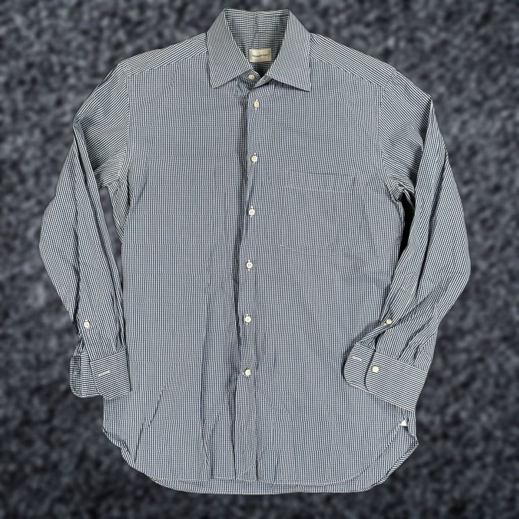 Ermenegildo Zegna Ermenegildo Zegna Dress Shirt Mens 15.5 Blue Gingham Long Sleeve Button Front Mens Neck 15.5 Dress Shirt Blue Gingham 15.5 Mens Shirt Size 42R - 1 Thumbnail