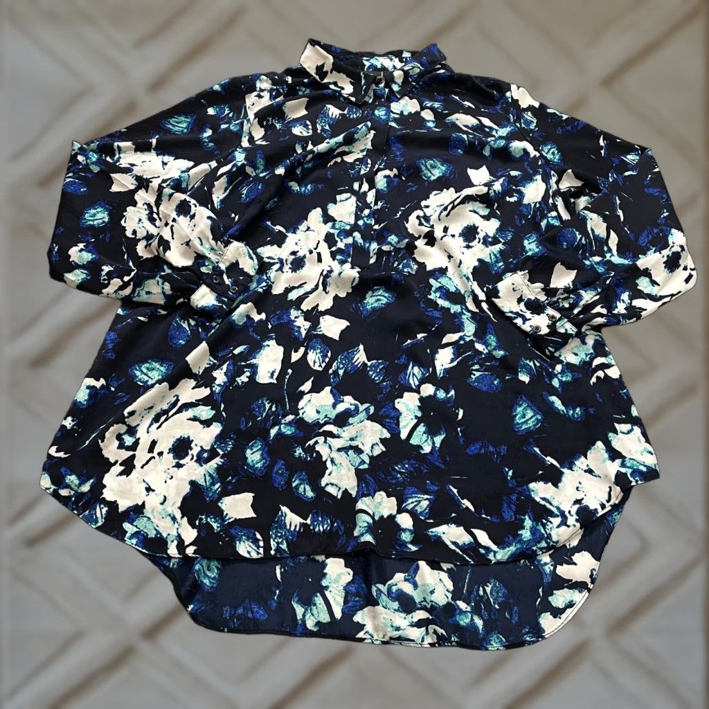 Apt. 9 Apt. 9 Button-Up Shirt Womens 1X White Blue Floral 3/4 Sleeve Collared Shirt Size XL / US 12-14 / IT 48-50 - 1 Thumbnail