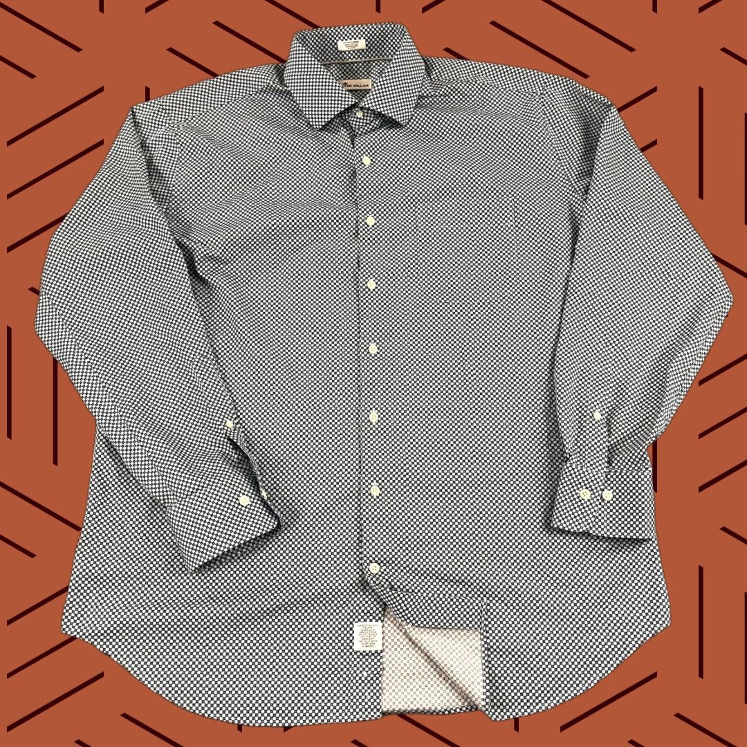 Peter Millar PETER MILLAR Shirt Mens Extra Large Blue Geometric Button Up Dress Long Sleeve Size 46R - 1 Thumbnail