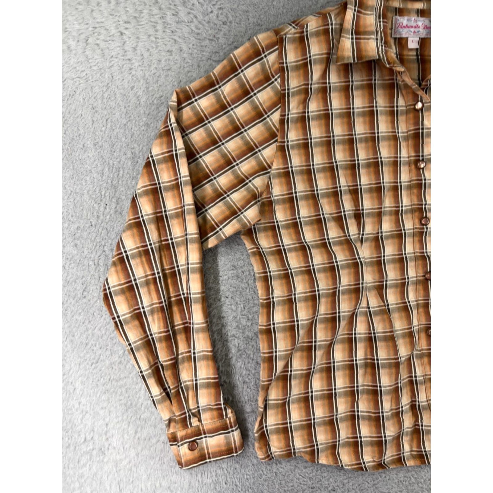 Vintage Panhandle Slim Shirt Womens Large Beige Plaid Pearl Snap 100% Cotton Western Size L / US 10 / IT 46 - 5 Thumbnail
