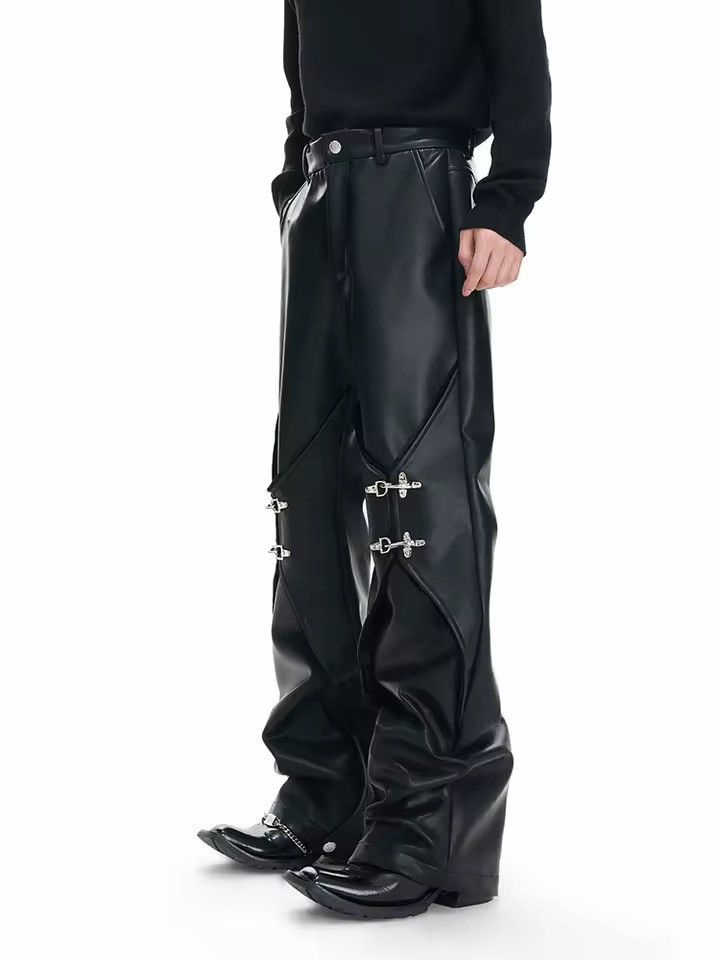 Jean Long Black Pu Leather Straight Pants Size US 29 - 11 Thumbnail