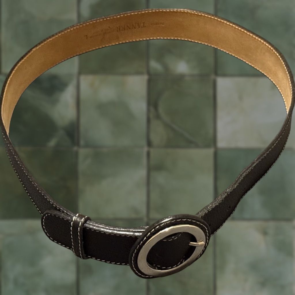 Vintage Tanner Women’s Belt Italian Genuine Leather 344BT03 Large Black Belt Regular Waist Belt Buckle Silver - Women - Italy Size ONE SIZE - 1 Thumbnail
