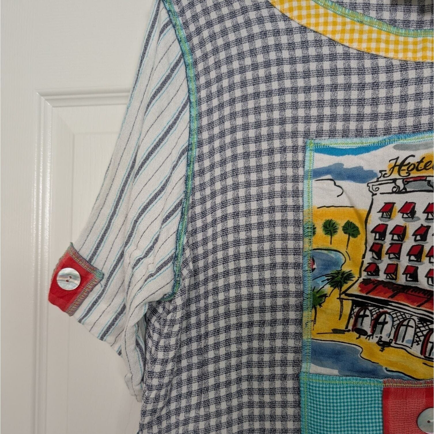 Designer Faith Gingham Check Crop Shirt Womens Size XL Blue Cottage Size XL / US 12-14 / IT 48-50 - 2 Thumbnail