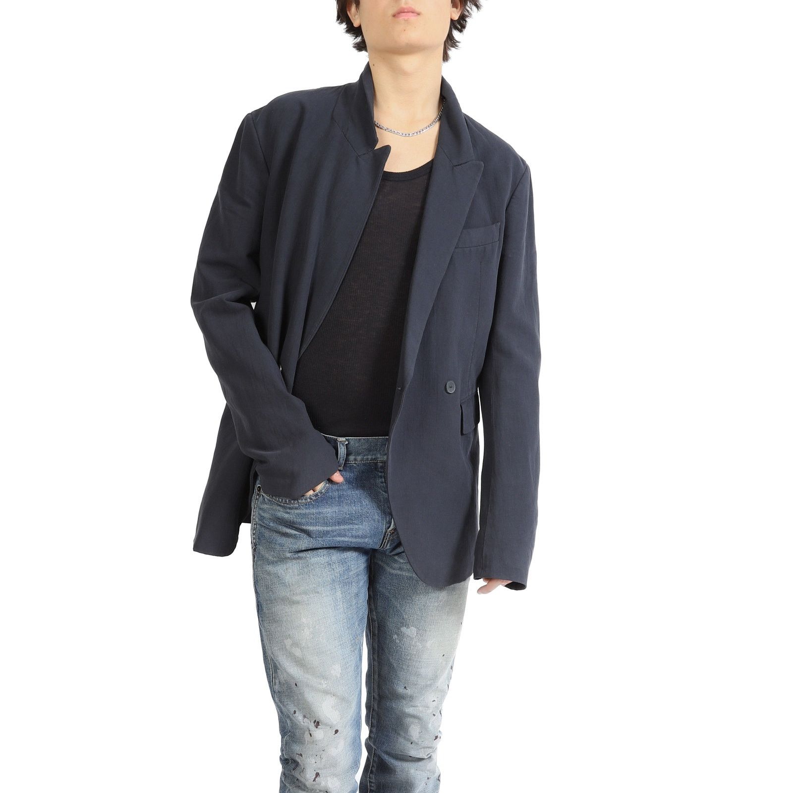 Haider Ackermann SS17 Double Breasted Blazer in Blue Cotton & Linen Size 48R - 3 Thumbnail