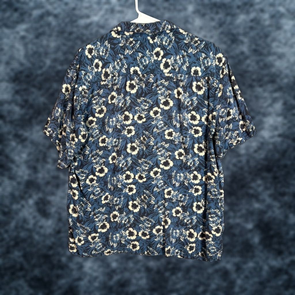 Mango Mango Mens Floral Print Casual Shirt Blue Medium Regular Fit Button-Up Short Sleeve Collared Size US M / EU 48-50 / 2 - 1 Thumbnail
