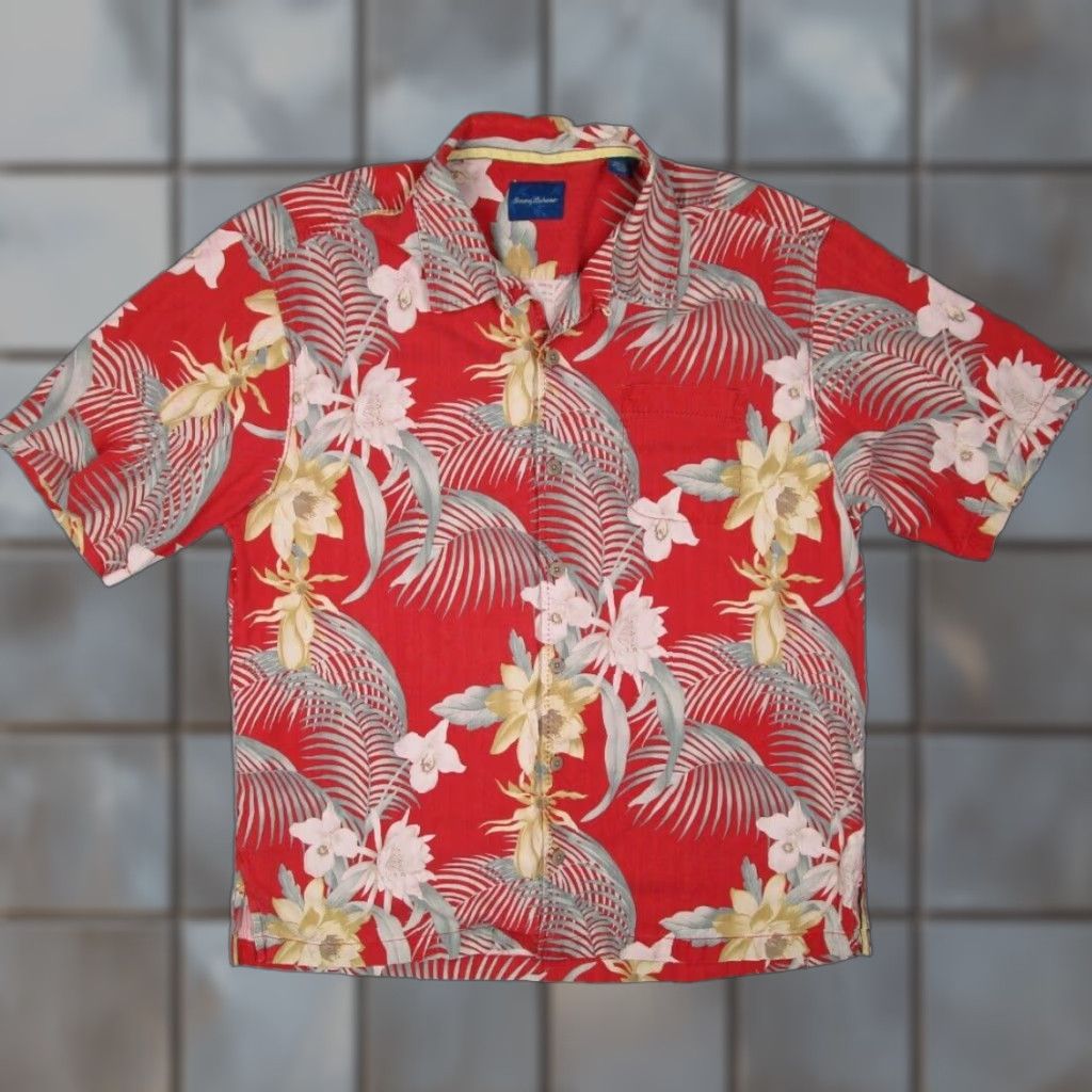 Tommy Bahama Tommy Bahama Shirt Mens XL Red Silk Button-Up Hawaiian Loop Collar Tiki Mens Size US XL / EU 56 / 4 - 1 Thumbnail