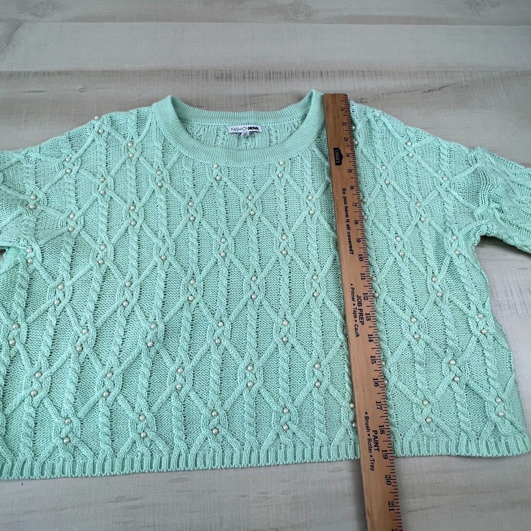 Fashion Nova Fashion Nova Womens Green Cable Knit Sweater Medium Pearl Accent Size M / US 6-8 / IT 42-44 - 6 Thumbnail