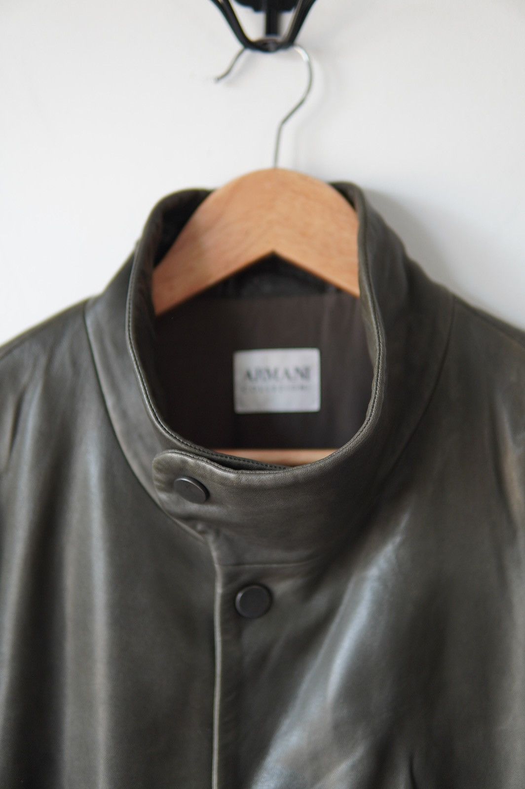 Armani Collezioni 1990s Armani Collezioni Runway Olive Leather Jacket Size US L / EU 52-54 / 3 - 5 Thumbnail
